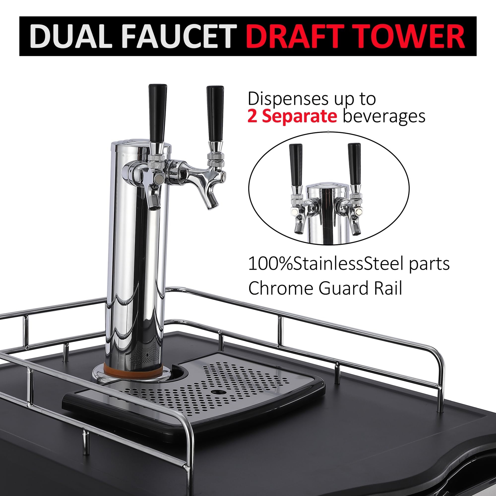 6.1 CFBeer Kegerator Dual Tap Draft Beer Dispenser 32°F- 50°F Temperature Contro