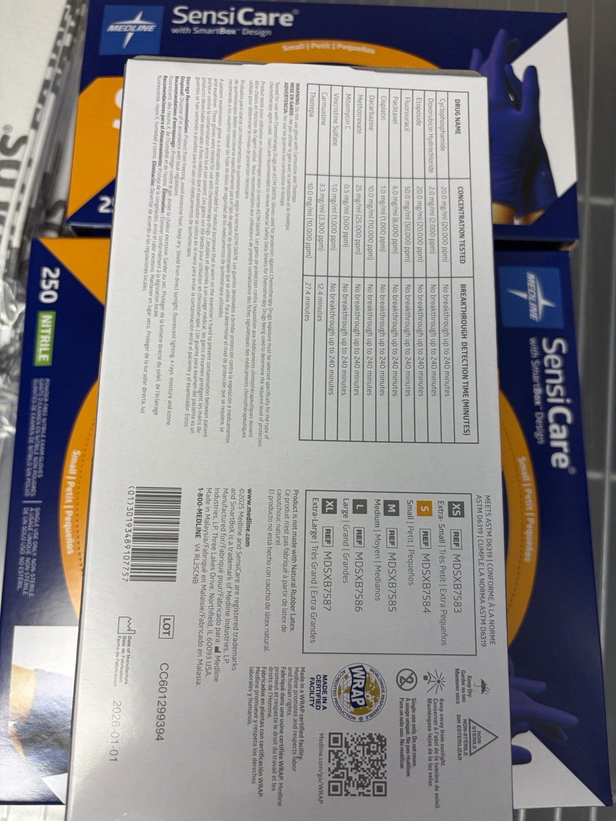 Medline SensiCare Nitrile Exam Gloves Powder-Free Small 250ct Exp 01/2026