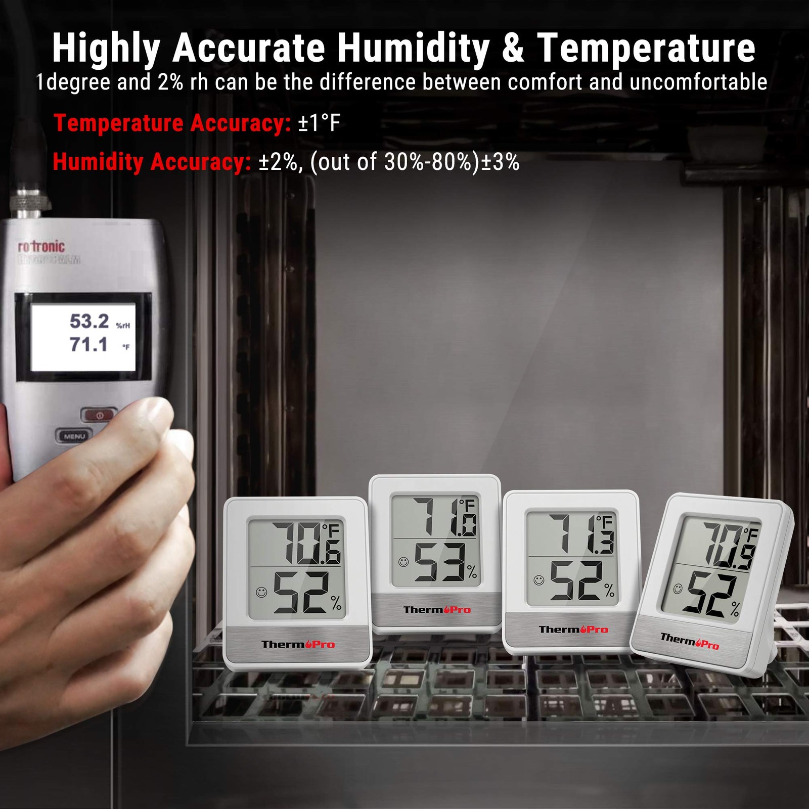 TempPro TP49 Digital Hygrometer Indoor small, White Thermometer