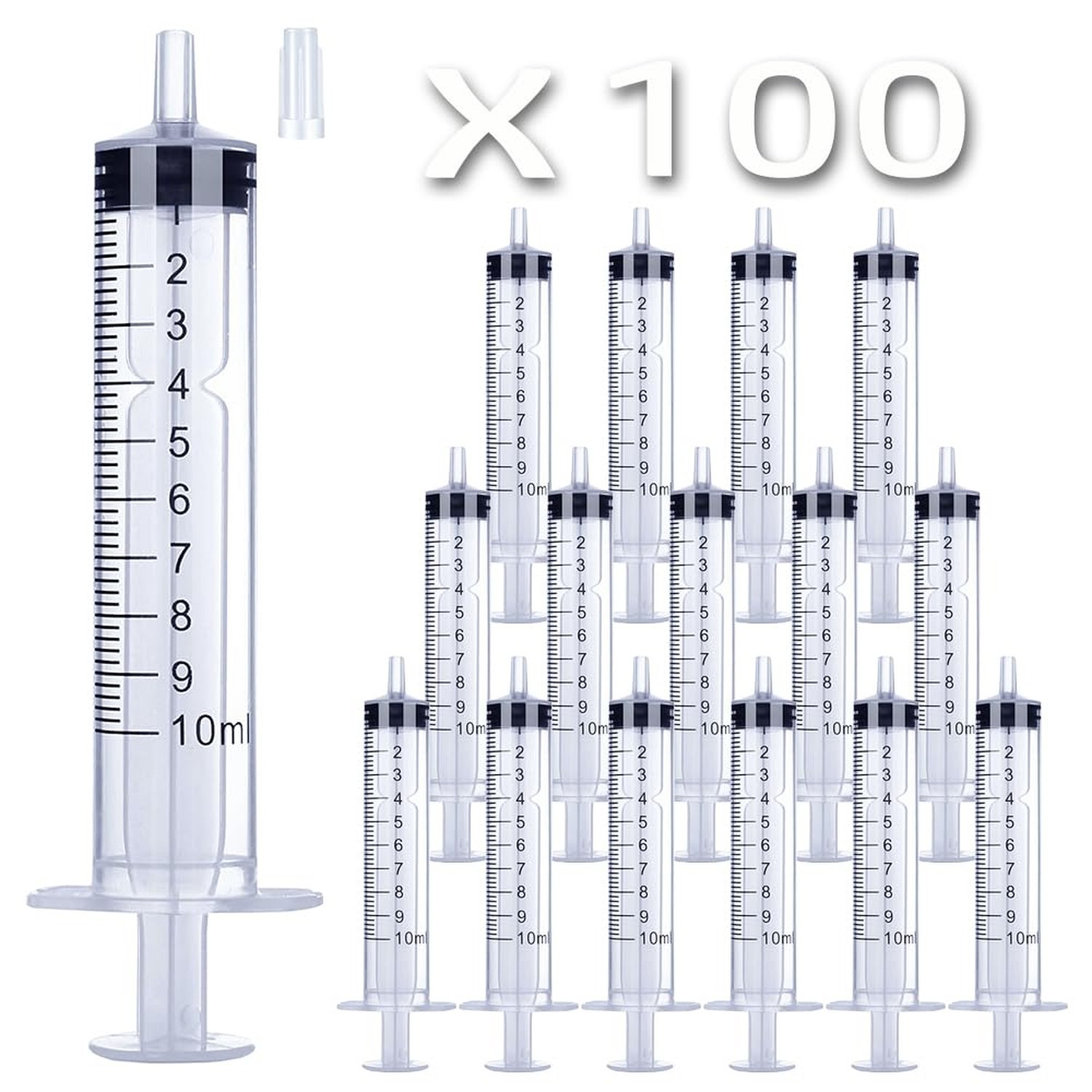 100 Packs 10ml Plastic Syringe, Luer Slip Tip with Cover Cap, Syringes for Li…