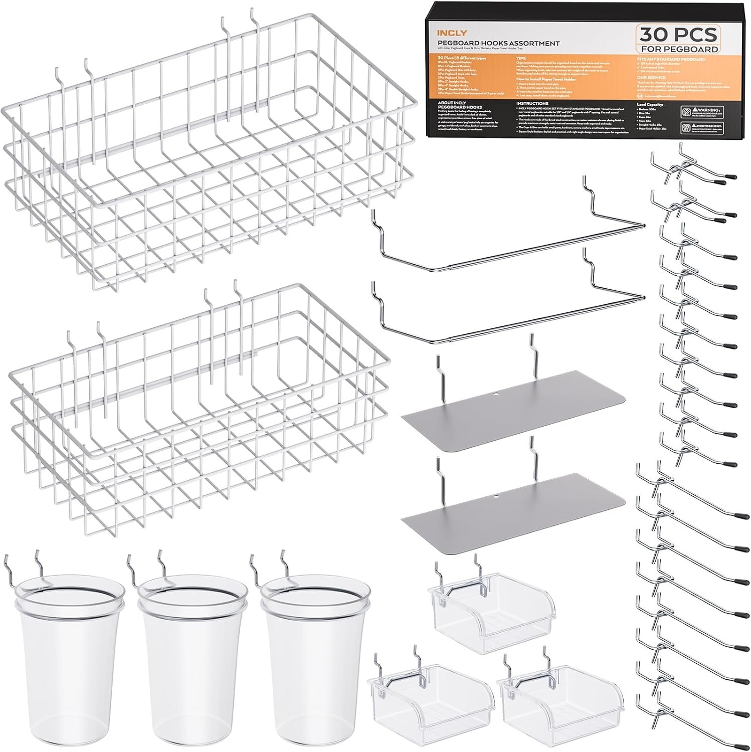 Complete 30-Piece Pegboard Accessory Set – Perfect for Craft and Garage Storage