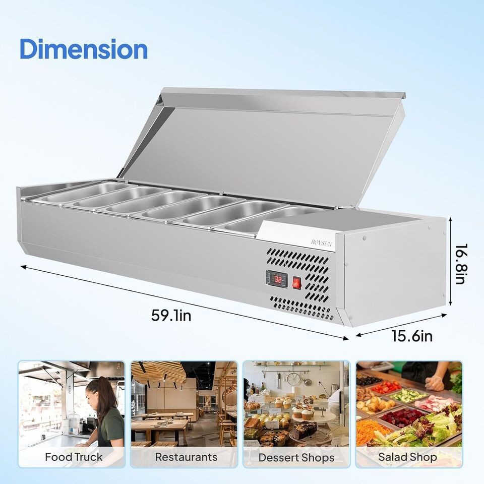 ROVSUN 47″-59″ Refrigerated Condiment Prep Station Sandwich/Salad Prep Table