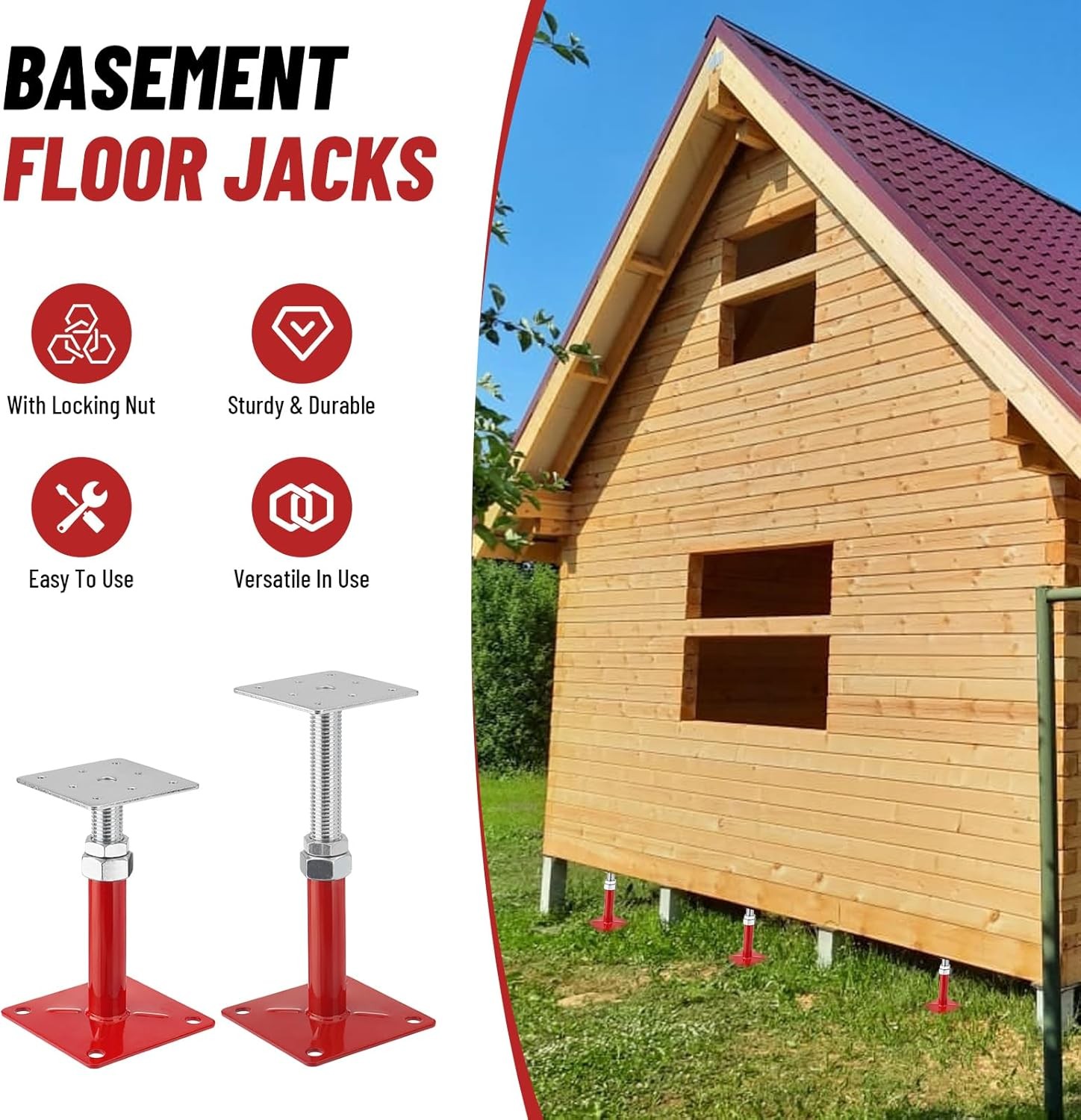 4Pack 5-8″ House Floor Jacks Adjustable Screw Jacks Post, Load Capacity 5000 lbs