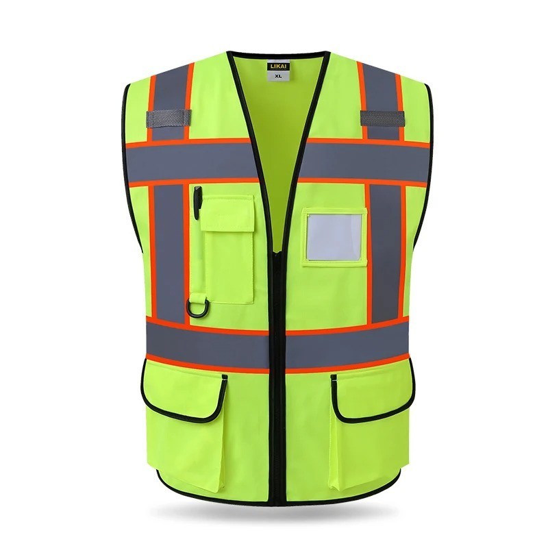 High Visibility Safety Vest Reflective Construction Work Jacket Multi Pocket Zip