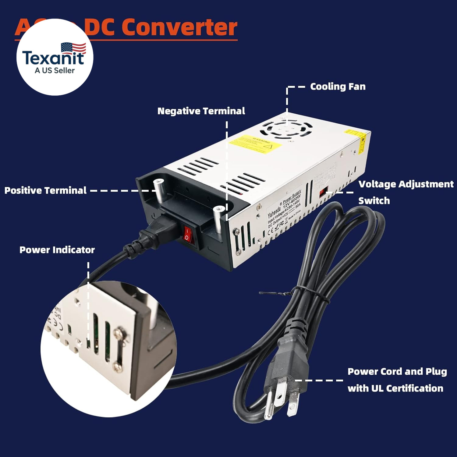 New Version Converter, 110V AC to 12V DC Converter Power Supply 12V 600W 50A DC