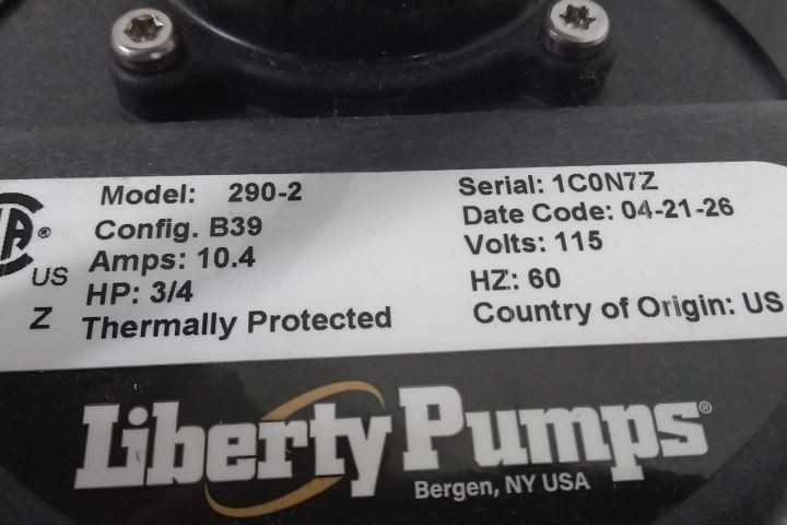 Liberty Pumps 290-2 3/4 HP 3450 RPM 115VAC Submersible Sump Pump