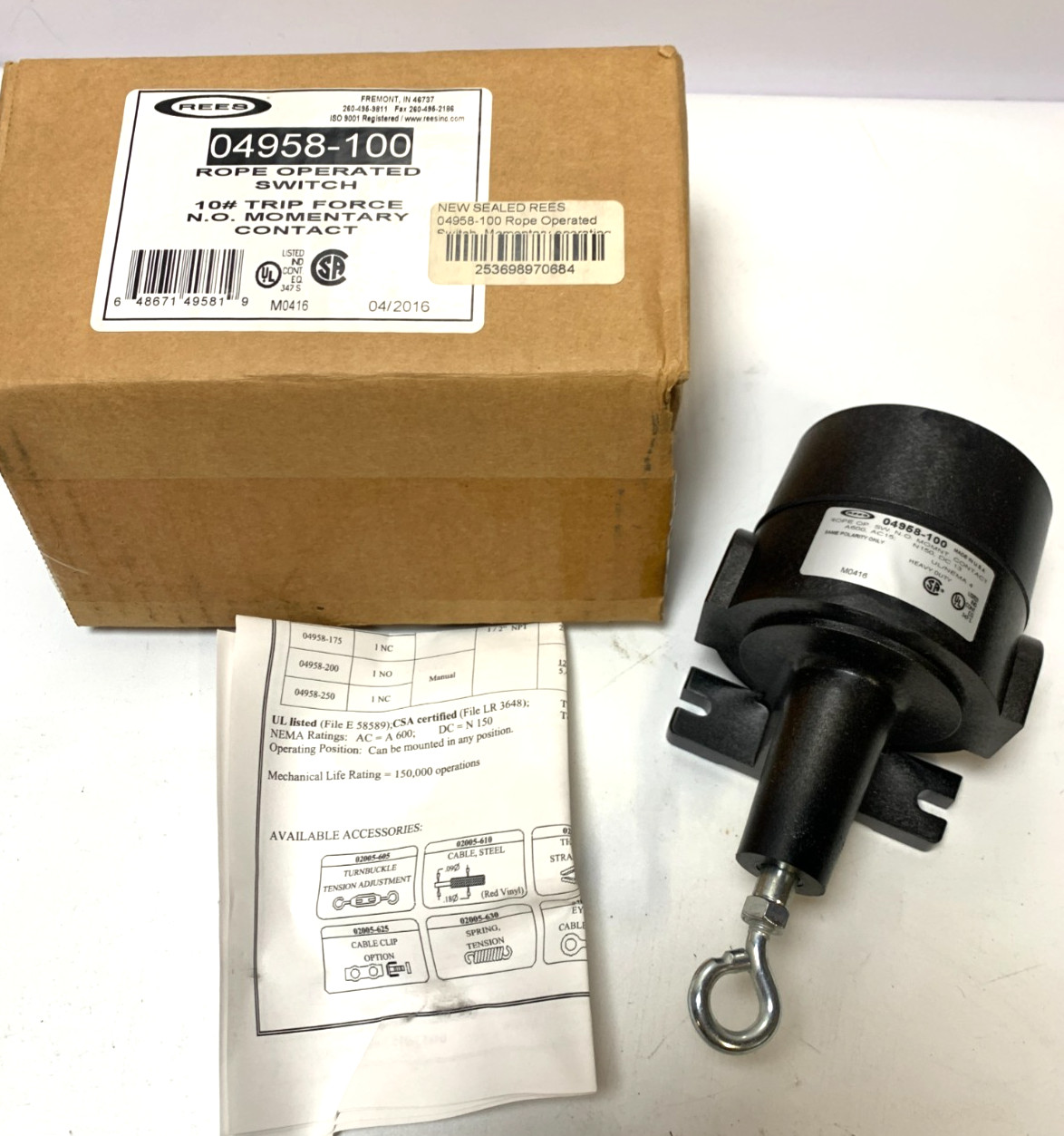 New! REES 04958-100 ROPE OPERATED SWITCH