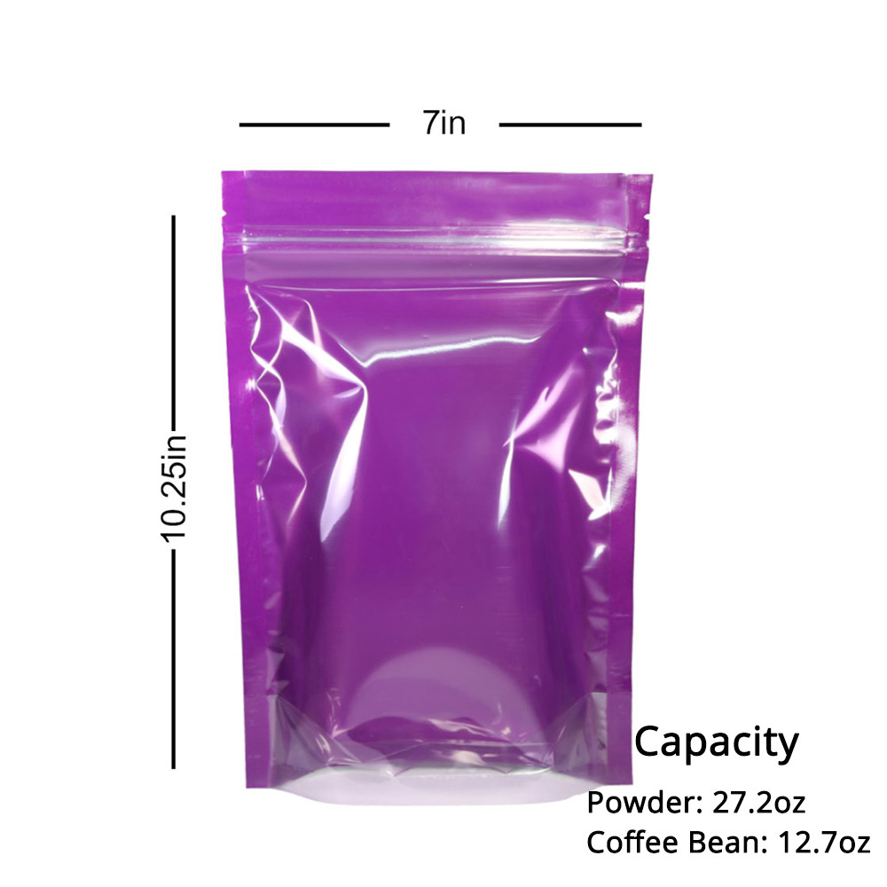 3~51.2oz Glossy Clear Front Color Inside Silver Back Foil Stand up Zip Lock Bag