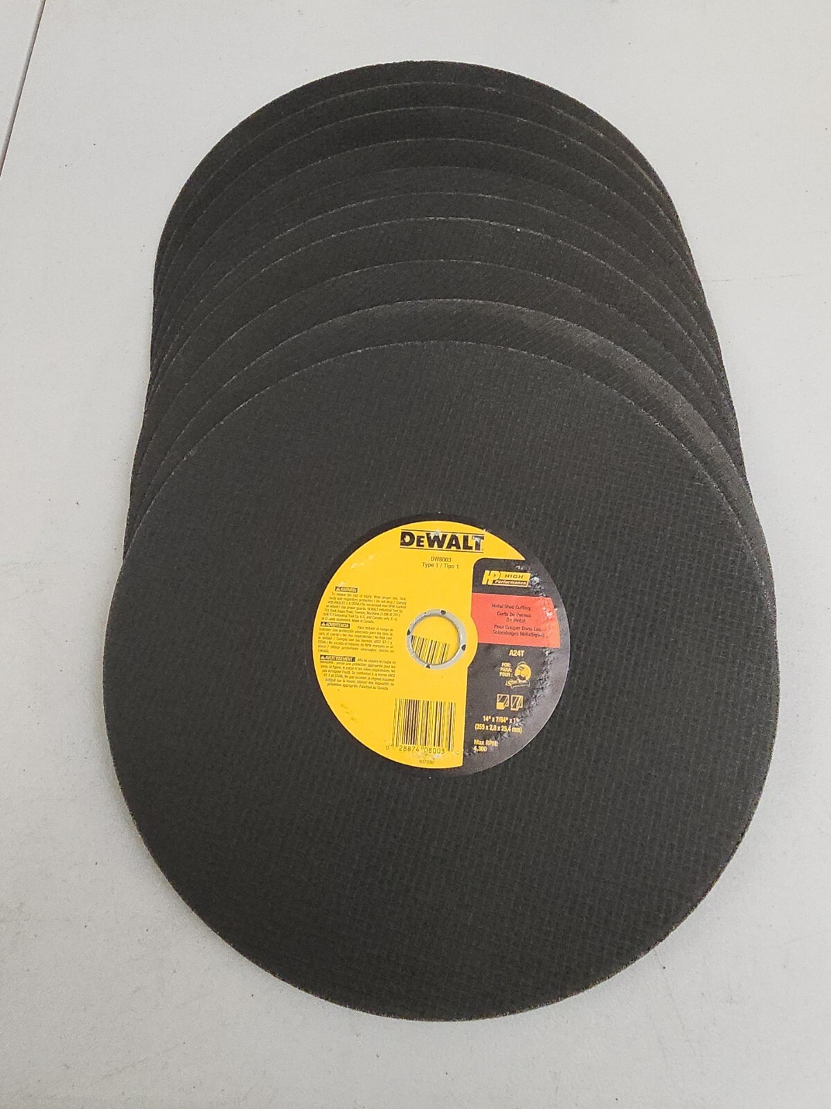 Dewalt DW 8003 14″ X 7/64″ X 1″ Metal Stud Cutting Chopsaw Wheel 10 Pack New