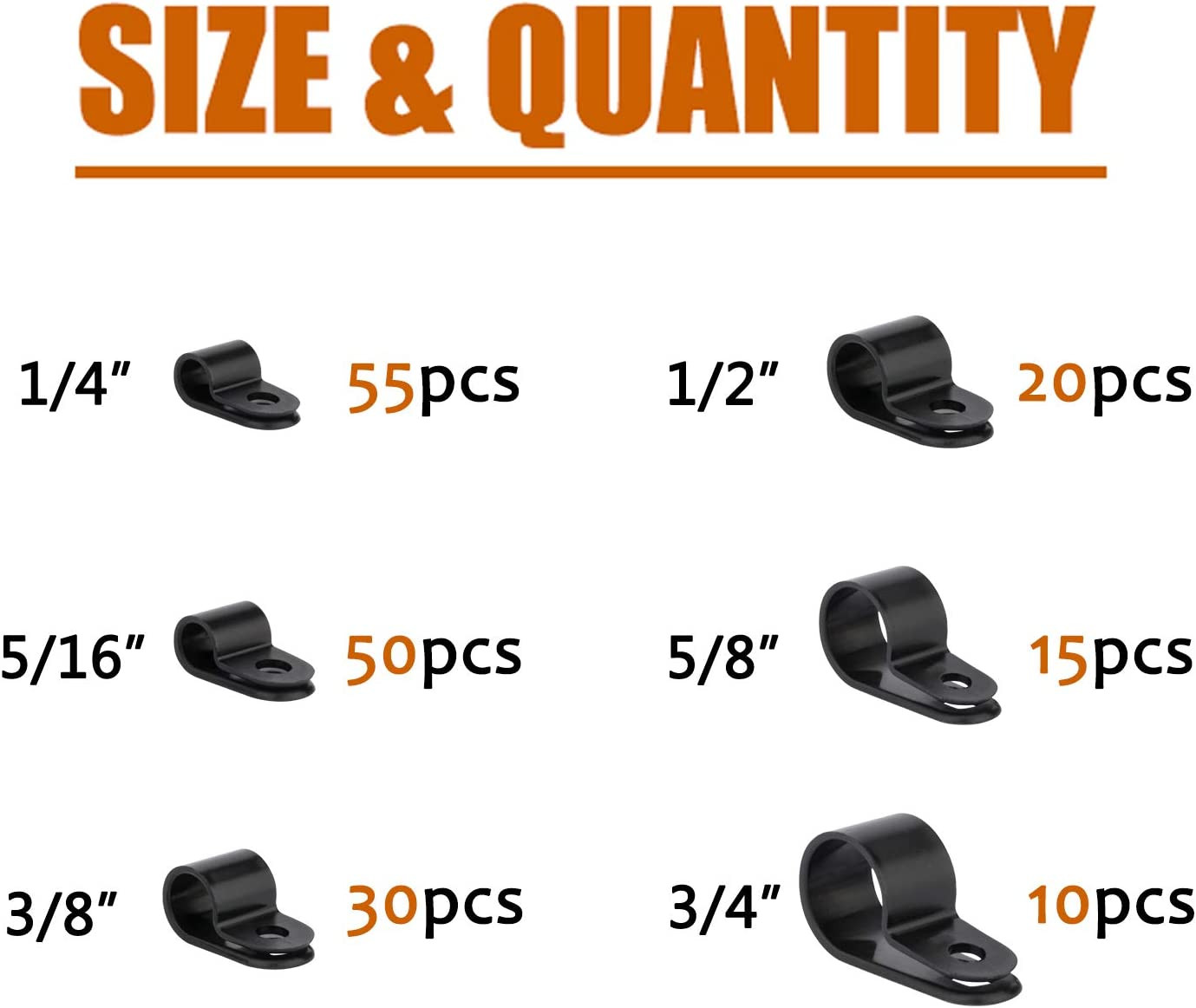 180Pc Nylon Plastic R-Type Cable Clamps Clips Fasteners Assortment Kit for Cable