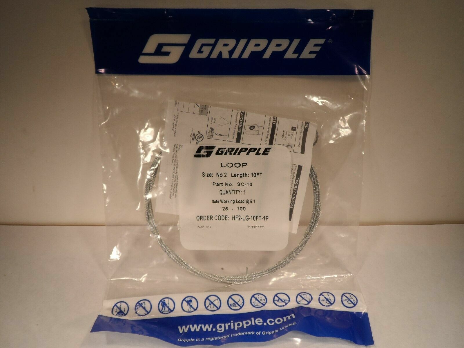 BRAND NEW LOTS 10 GRIPPLE NO2-10 FOOT LOOP 25-100LBS-HF2-LG-10FT-1P. BRAND NEW!