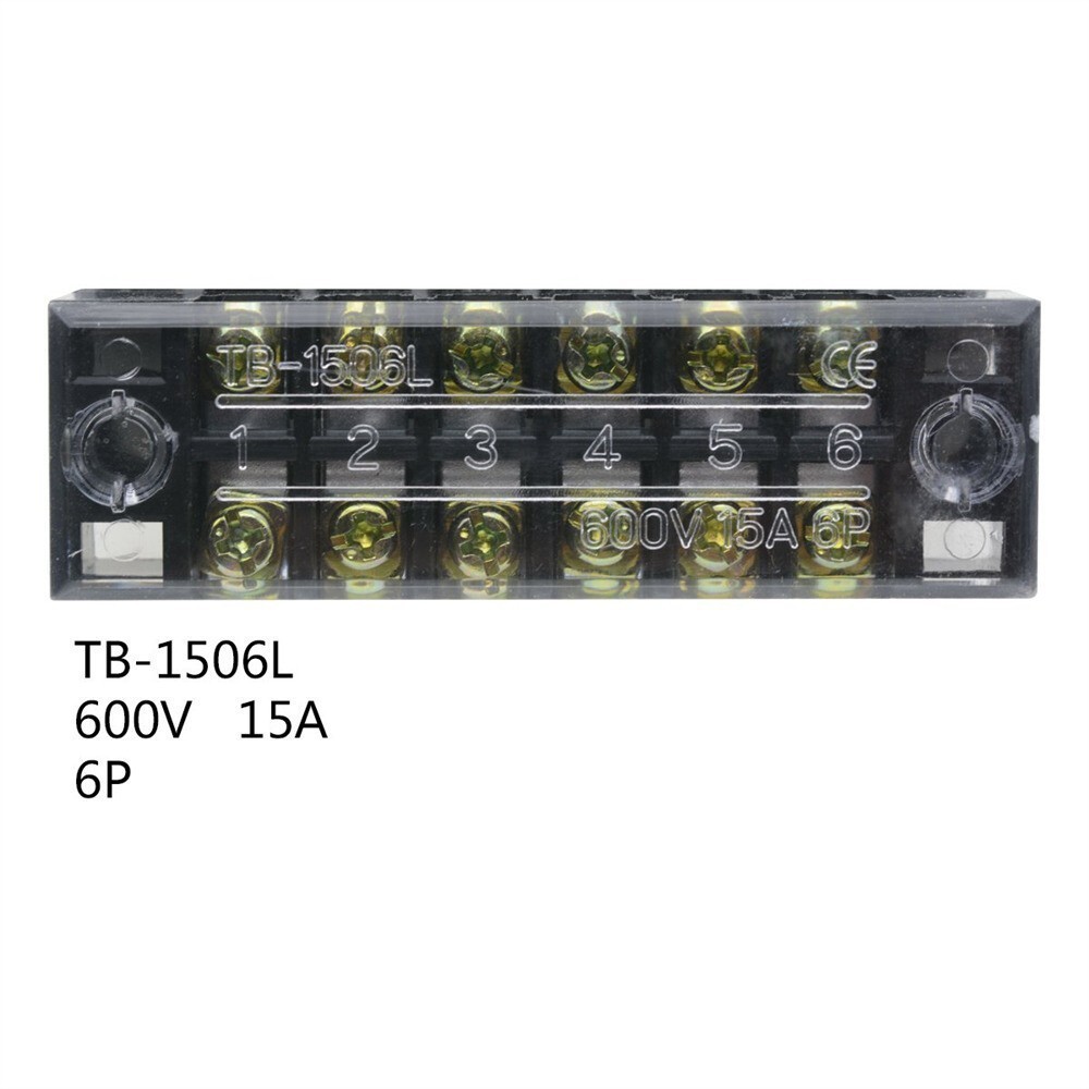 2pcs Dual Row 6-Position Screw Terminal Block Barrier Strip 600V 15A TB1506 US