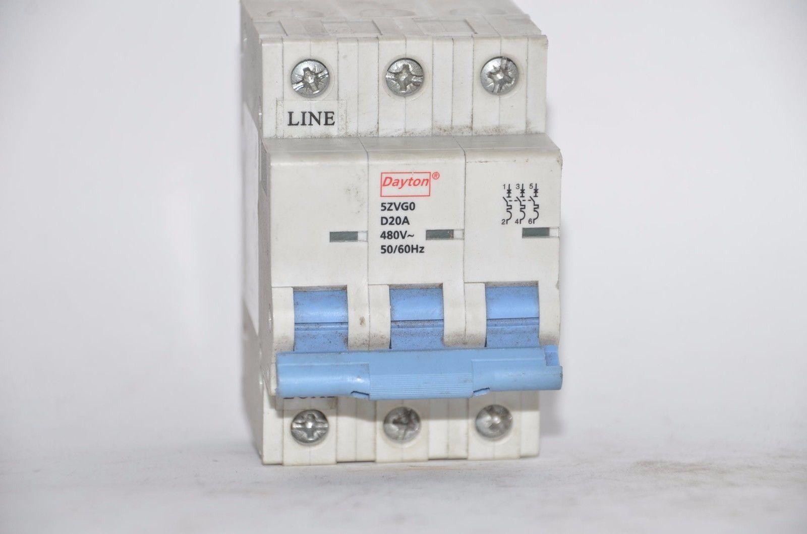 Dayton 3P IEC Supplementary Protector 20A 480VAC, 5ZVG0 D20A 50/60Hz