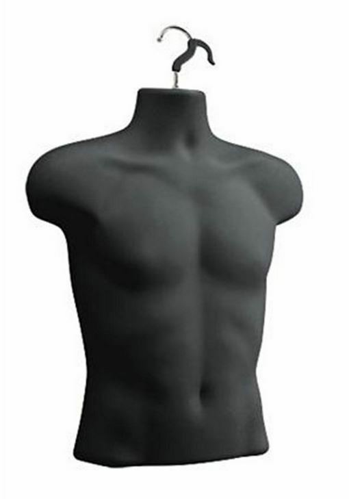 Male Mannequin Hanging Torso Form Molded Man’s Shirt Fits Most Shirts, Black NEW
