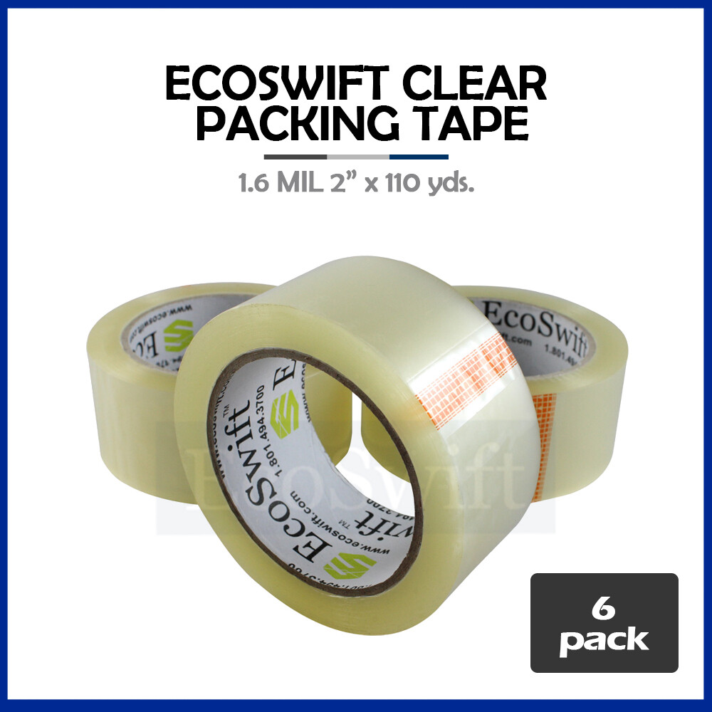 6 ROLLS EcoSwift Carton Box Sealing Packaging Packing Tape 1.6mil 2″ x 330 feet