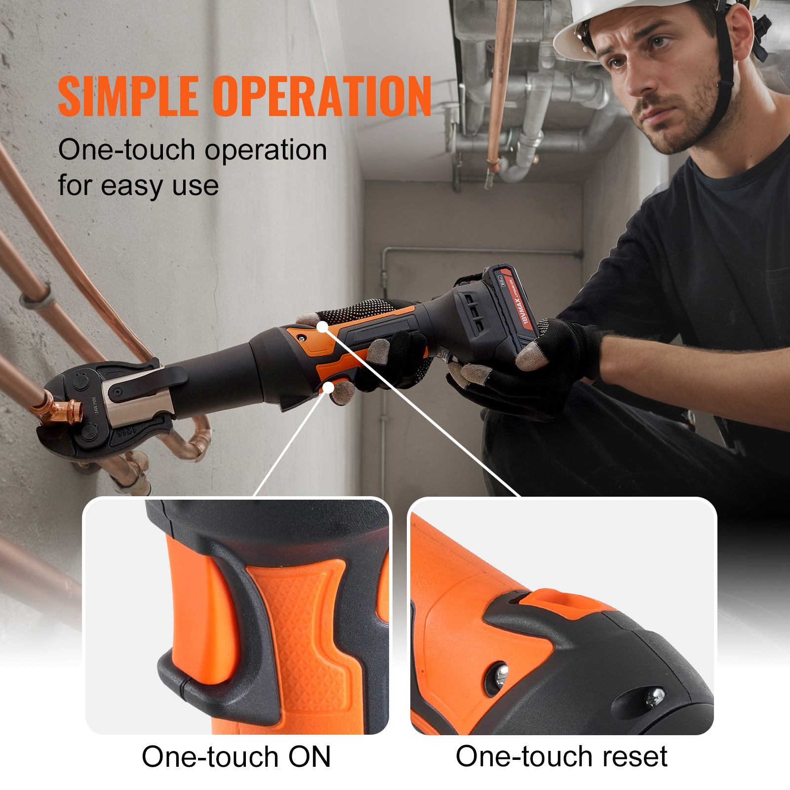 VEVOR Pro Press Tool Pipe Crimping Kit Press Tool Battery Kit 1/2″ 3/4″ 1″ Jaw