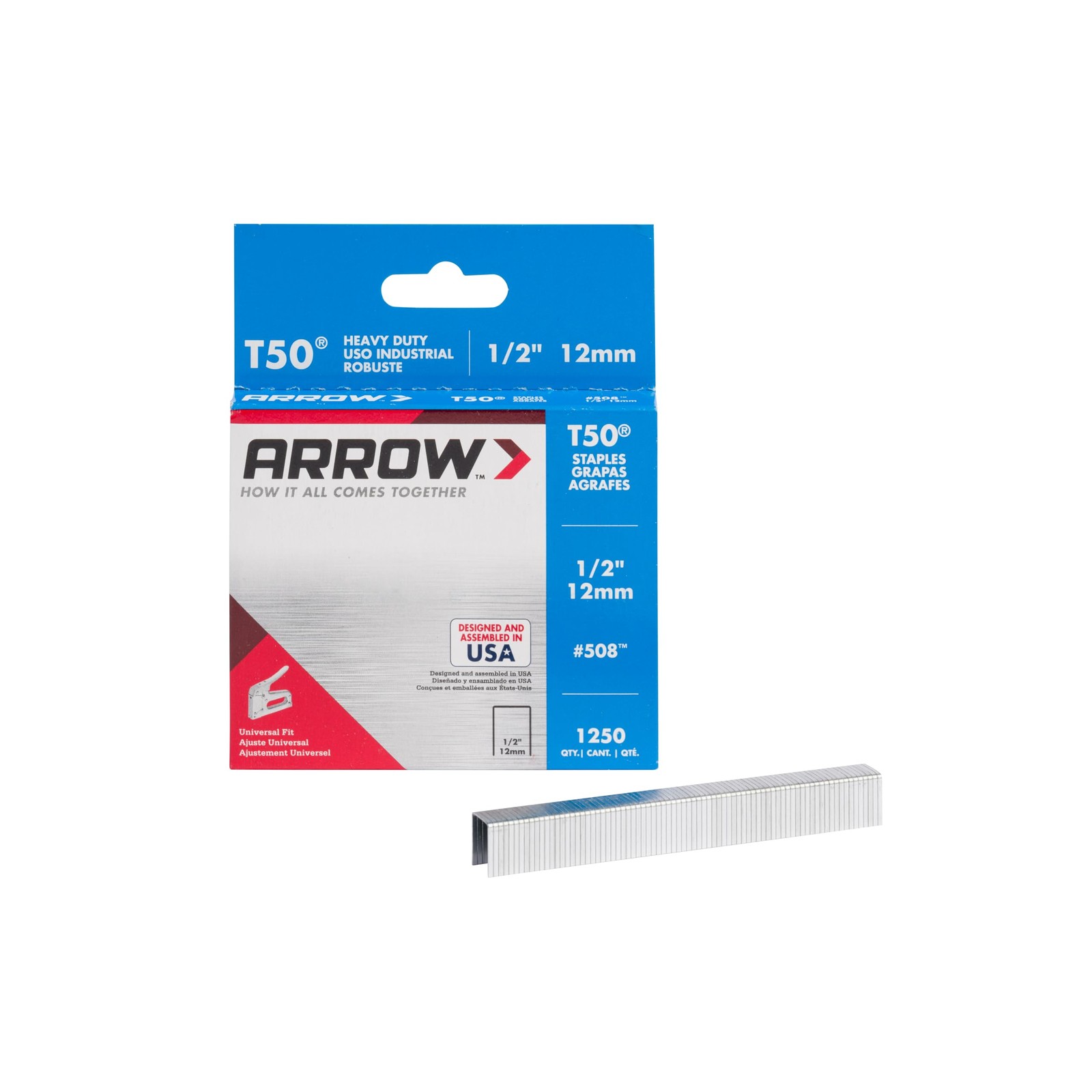 Arrow 508 Heavy Duty T50 1/2-Inch Leg Length, 3/8-Inch Crown, Staples for