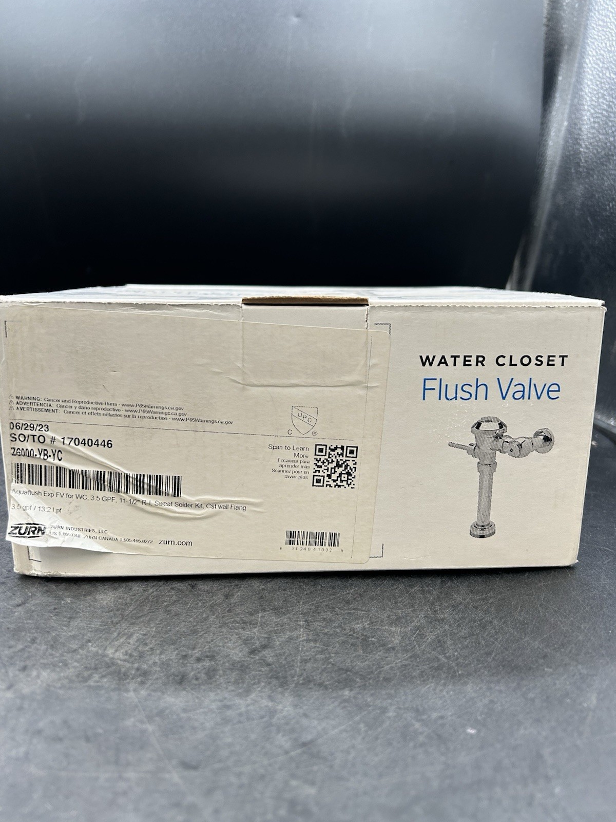 ZURN 250731 Water Closet Flush Valve with Sweat Solder Kit Z6000-YB-YC