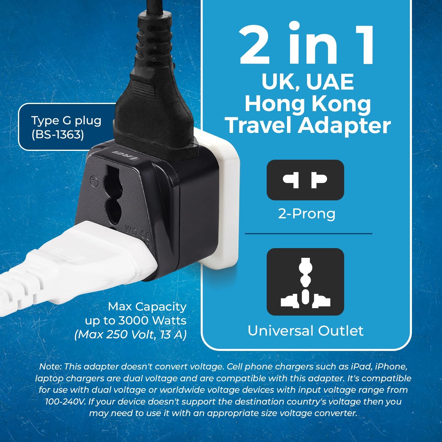 UK, Hong Kong Travel Adapter Plug, Adaptor 2 in 1, For Botswana, England, UAE…