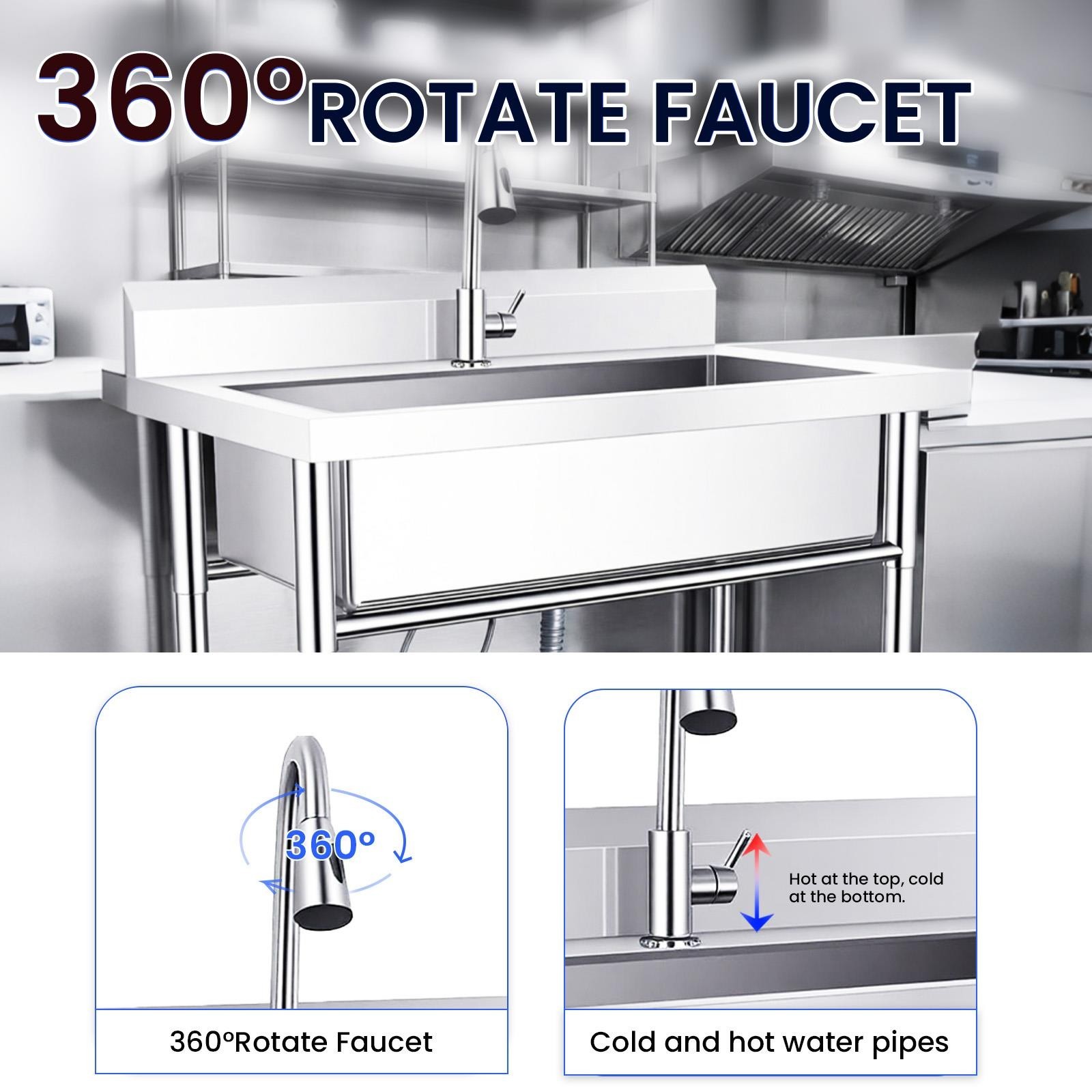 Stainless Steel Commercial Restaurant Sink 40inch Utility Sink w/Pull-out Faucet