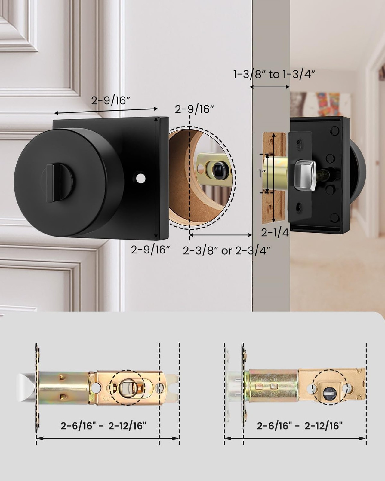 Black Door Knob with Deadbolt, Heavy Duty Front Door Lock Set, Zinc-Alloy Mat…