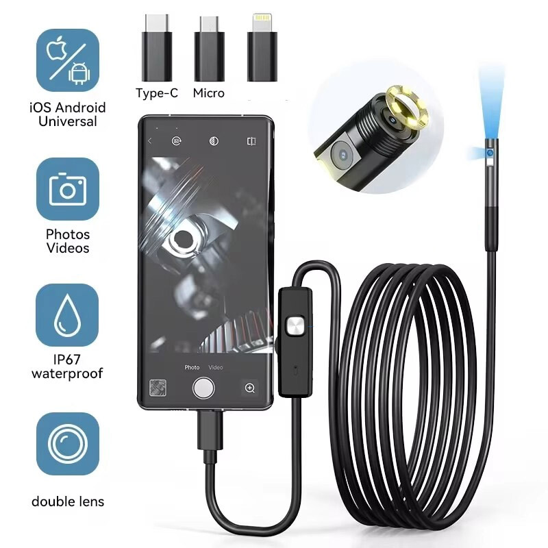 Dual Lens Mobile Endoscope Snake Inspection Camera iOS iPhone Android Cellphone