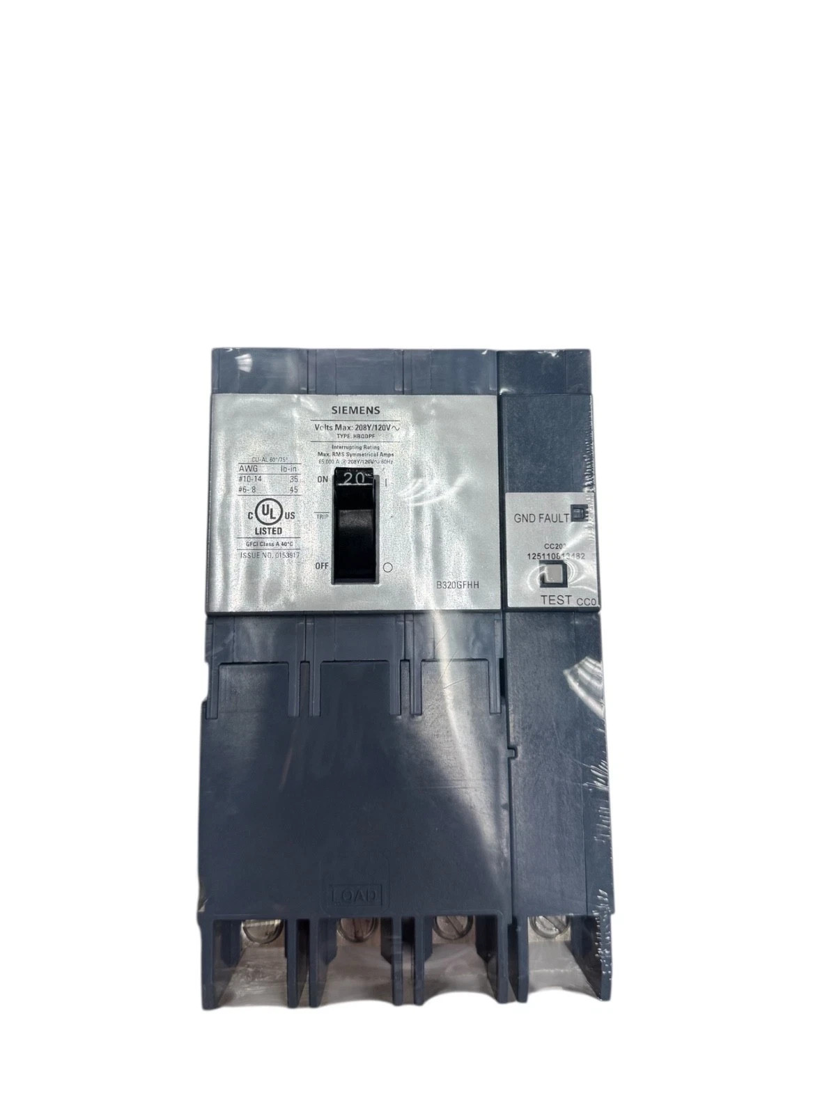 NEW OPEN BOX SIEMENS, B320GFHH, 120/208V, 3 Phase, GFI, 20 AMP