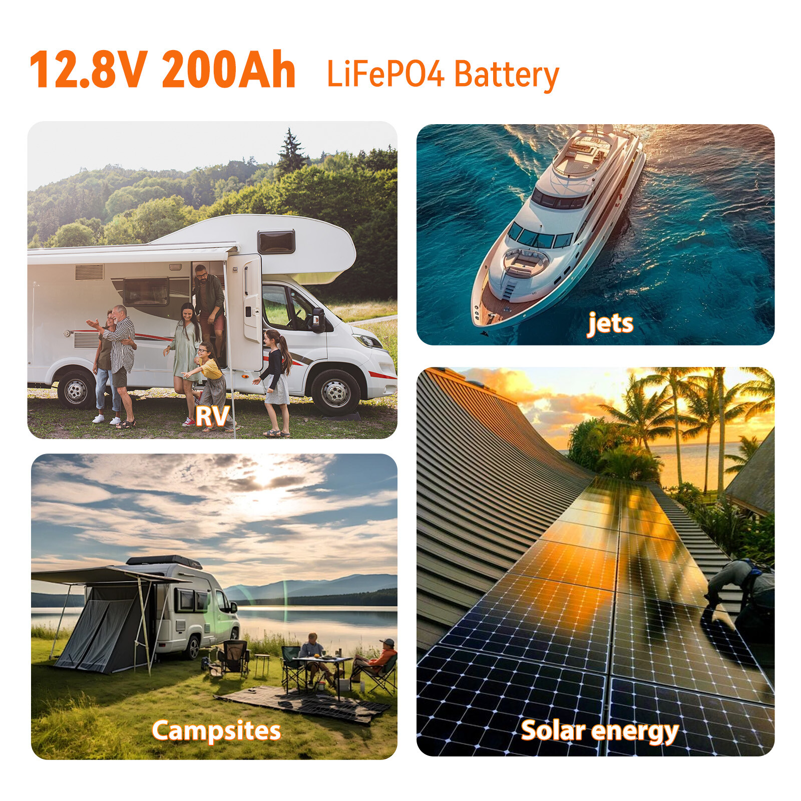 12V 200Ah LiFePO4 Lithium Battery Deep Cycle w/ 200A BMS for Solar RV Off-grid