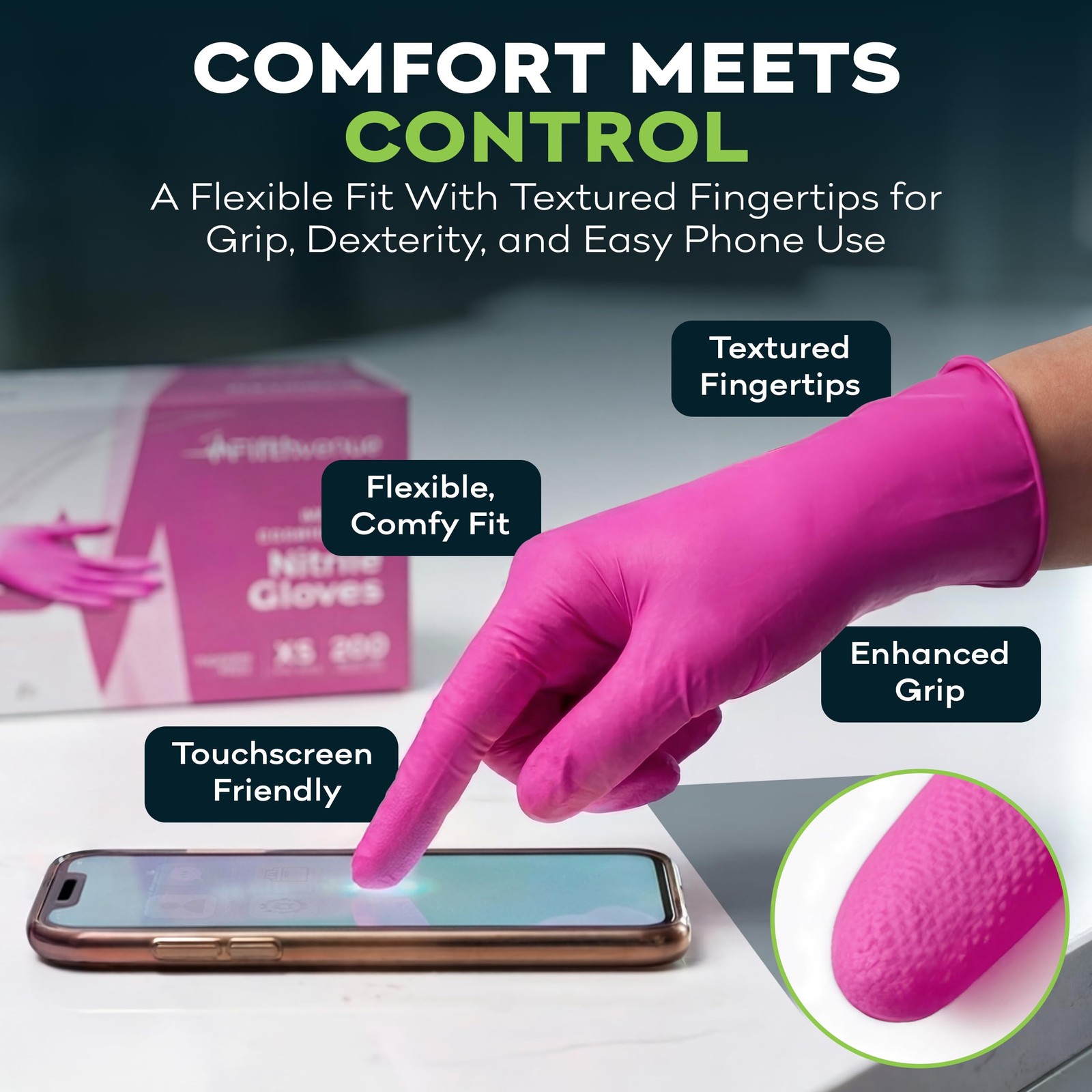 Fuchsia Hot Pink Nitrile Disposable Gloves 50 Count 3 Mil Nitrile Gloves Me…