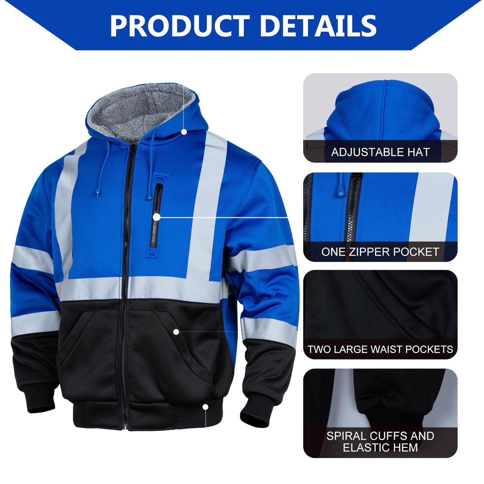 FONIRRA Men’s Hi Vis Hoodie Reflective ANSI Class 3 Wool Fleece Safety Sweats…