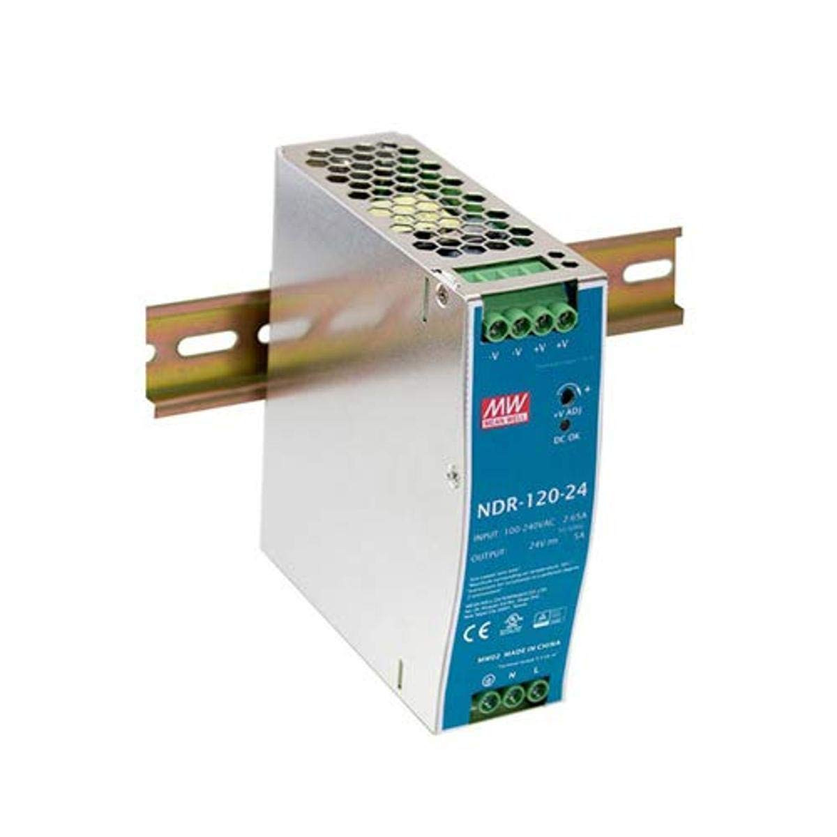 NDR-120-24 Single Output Industrial DIN Rail Power Supply, 24 Volts 5 Amps 120 W