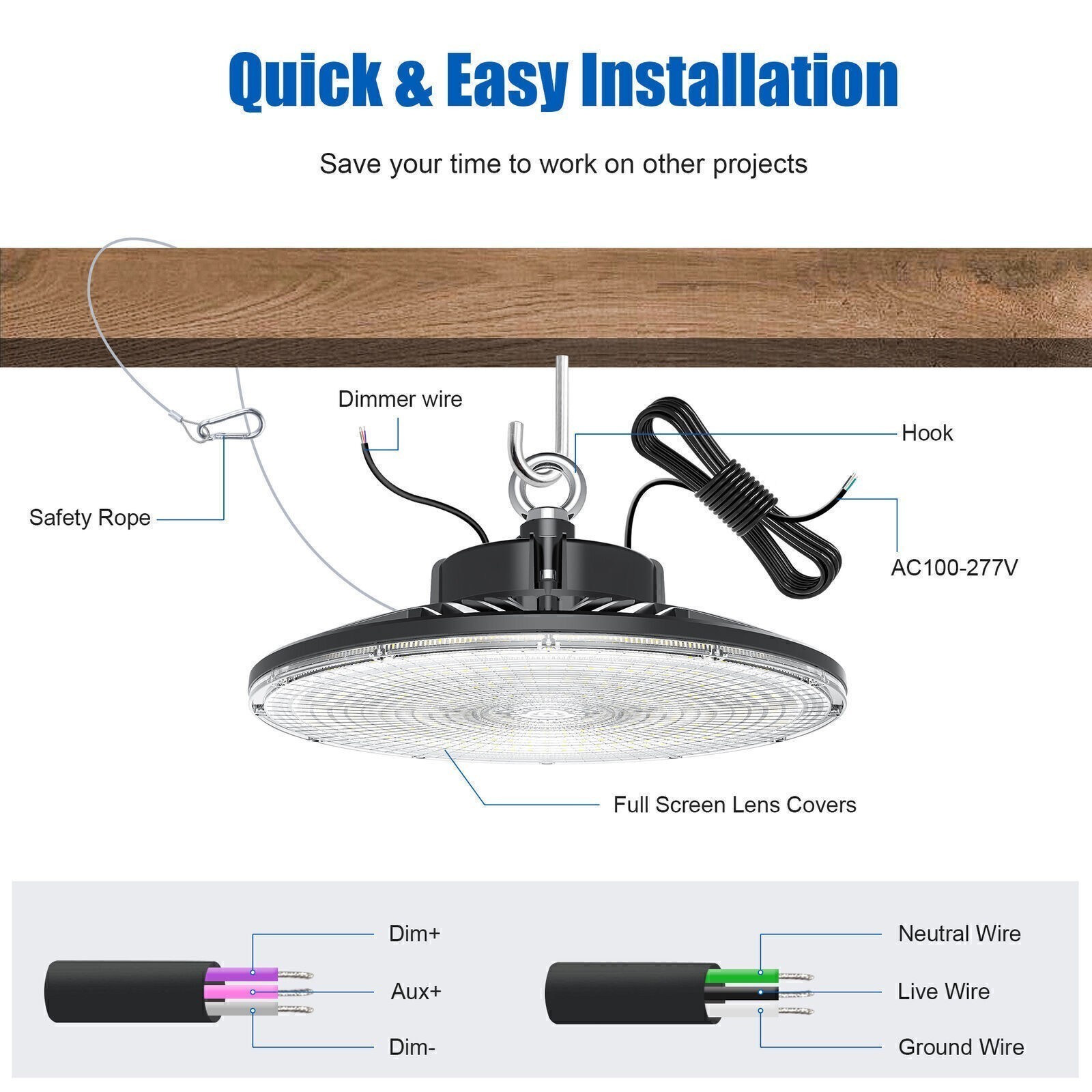 6 PACK 150W UFO Led High Bay Light Commercial Factory Warehouse Shop Light 5000K