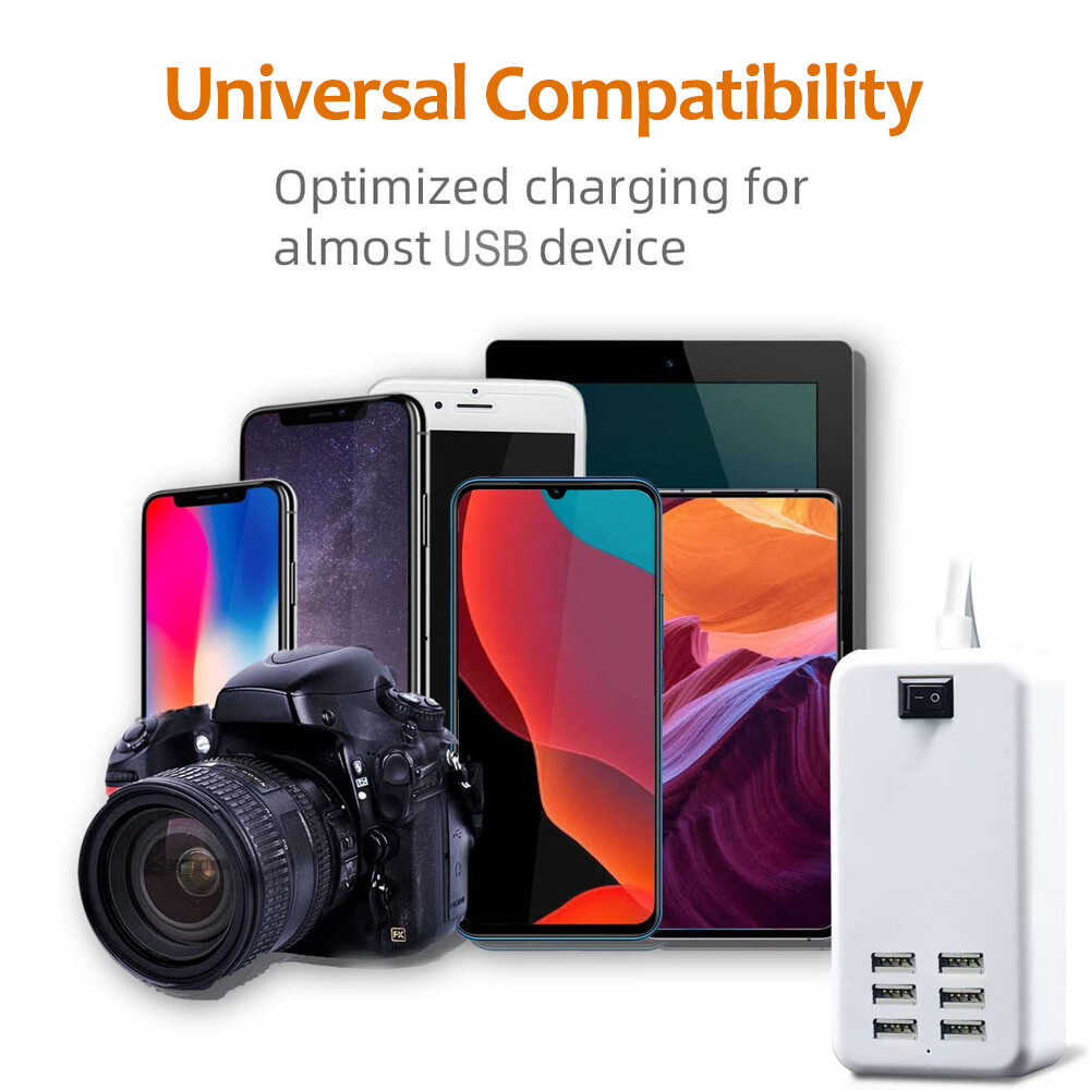 Multi 6 Port USB Hub Wall Charger Station Fast Charging Desktop AC Power Adapter