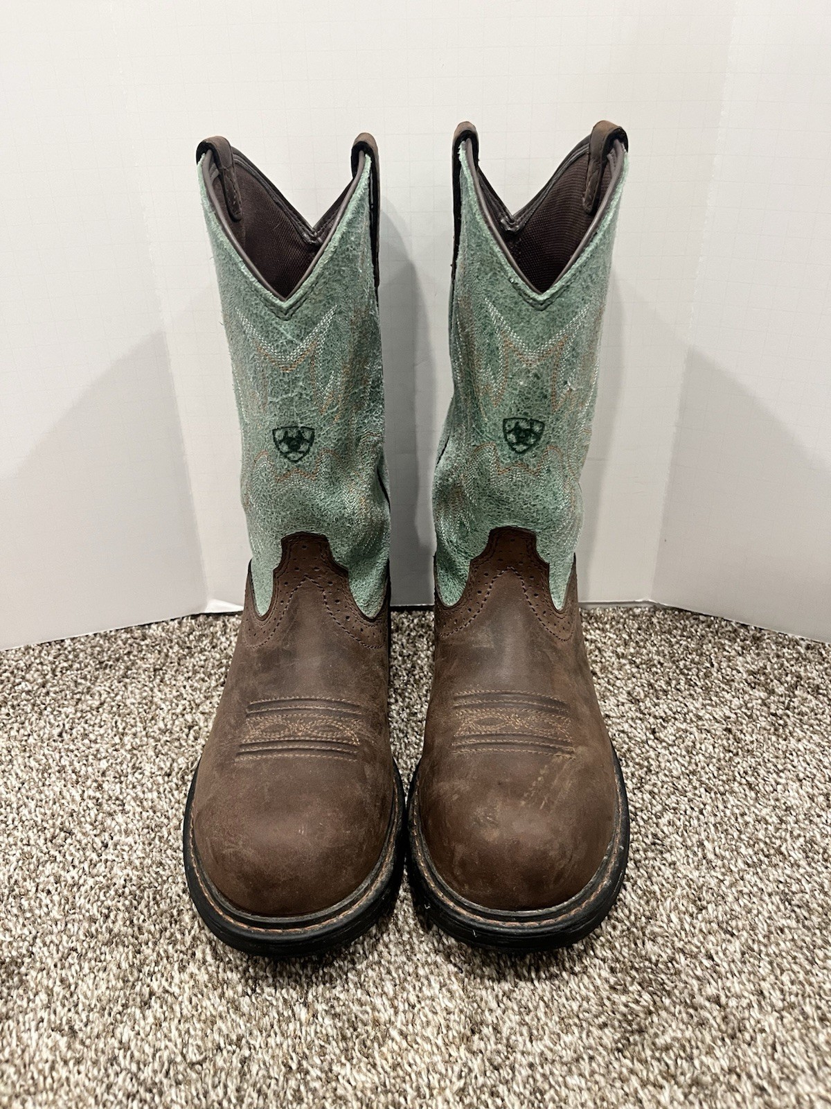 Ariat Tracey Work Boots Brown/Turquoise WP Comp Toe Womens US 8.5 B Medium EUC