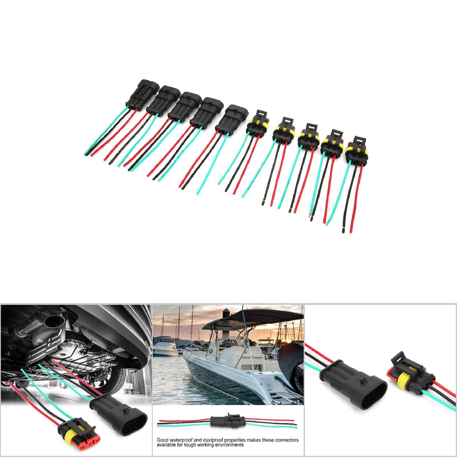 5 Sets 1/2/3 Pin Car Electrical Connector Plug With Wire Cable 3P