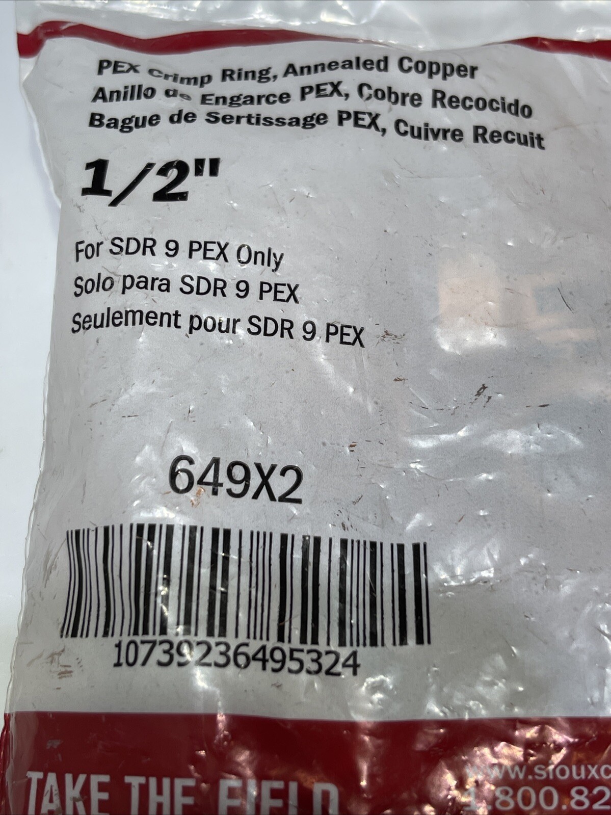 Bag of 100 Sioux Chief PEX Crimp Ring 1/2” Annealed Copper 649×2 USA SDR 9 PEX