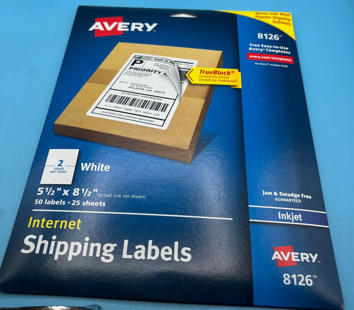 Avery 8126 Inkjet Shipping Labels,Perf. Sheets,5-1/2-Inch X8-1/2-Inch,50/Pk,We