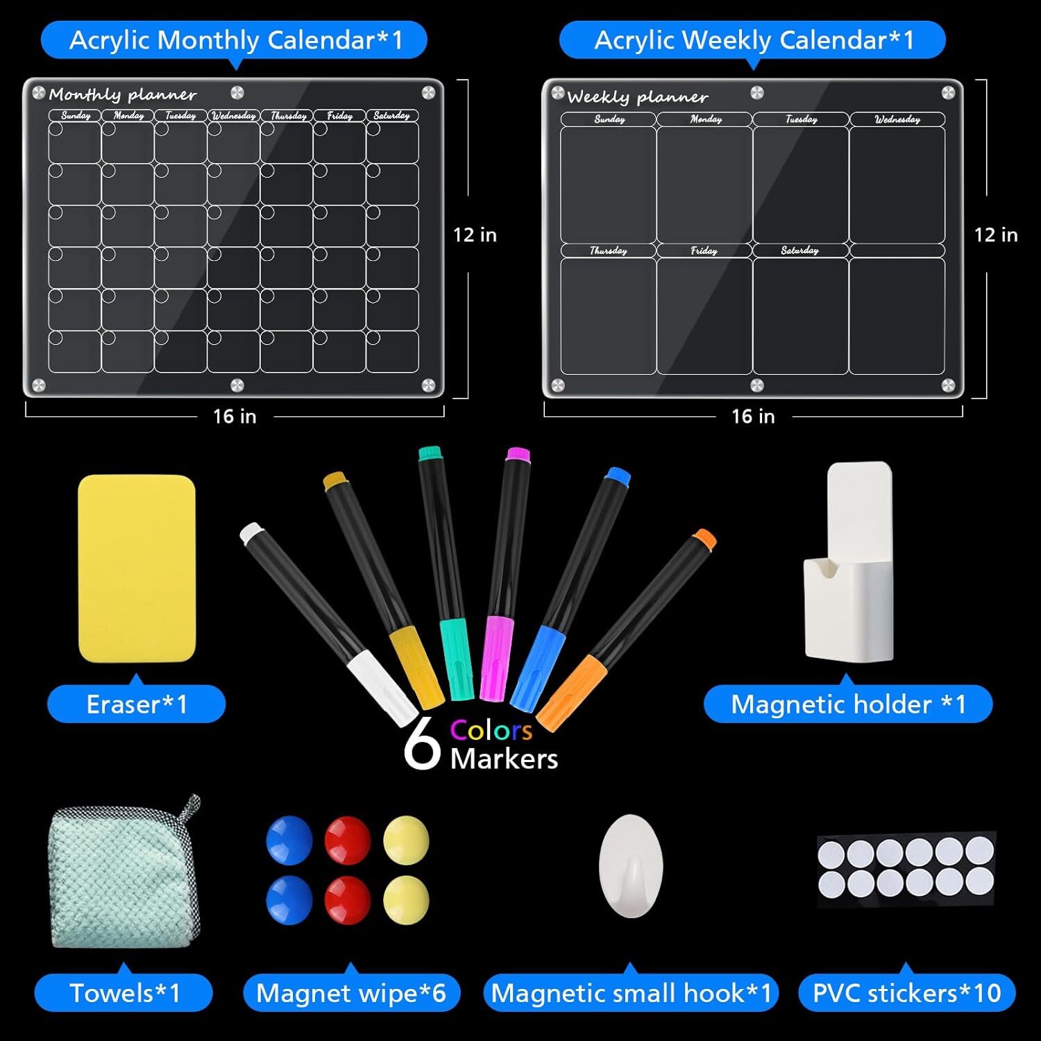 Acrylic Magnetic Monthly Weekly Calendars for Fridge Transparent Dry Erase Board