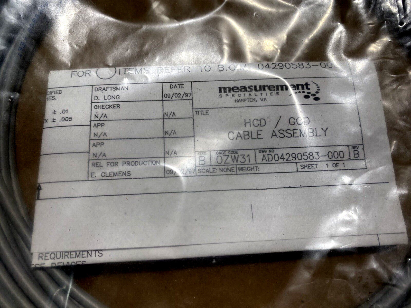MEASUREMENT SPECIALTIES HCD/GCD CABLE 04290583-000