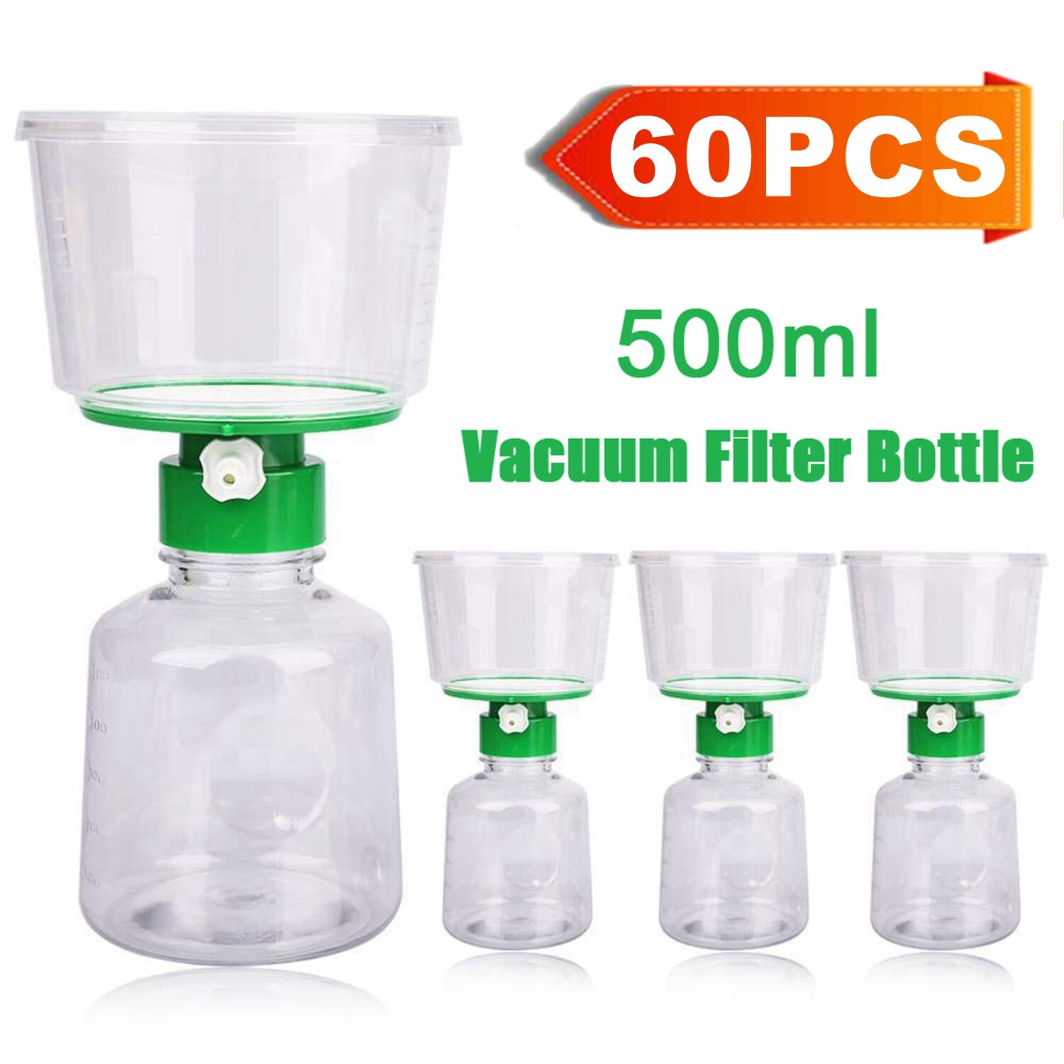 60PK Lab Polystyrene Bottle Top Vacuum Sterile Filter Graduated Clear 0.22um PES