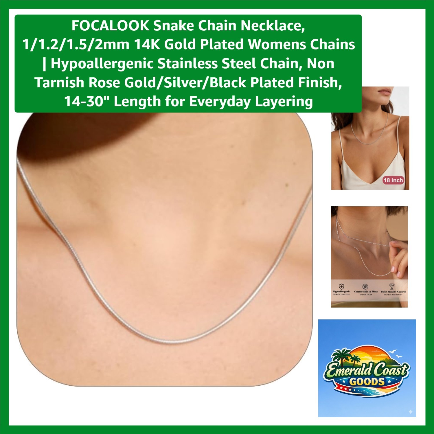 Snake Chain Necklace, 1/1.2/1.5/2mm 14K Gold Plated Womens Chains | Hypoaller…