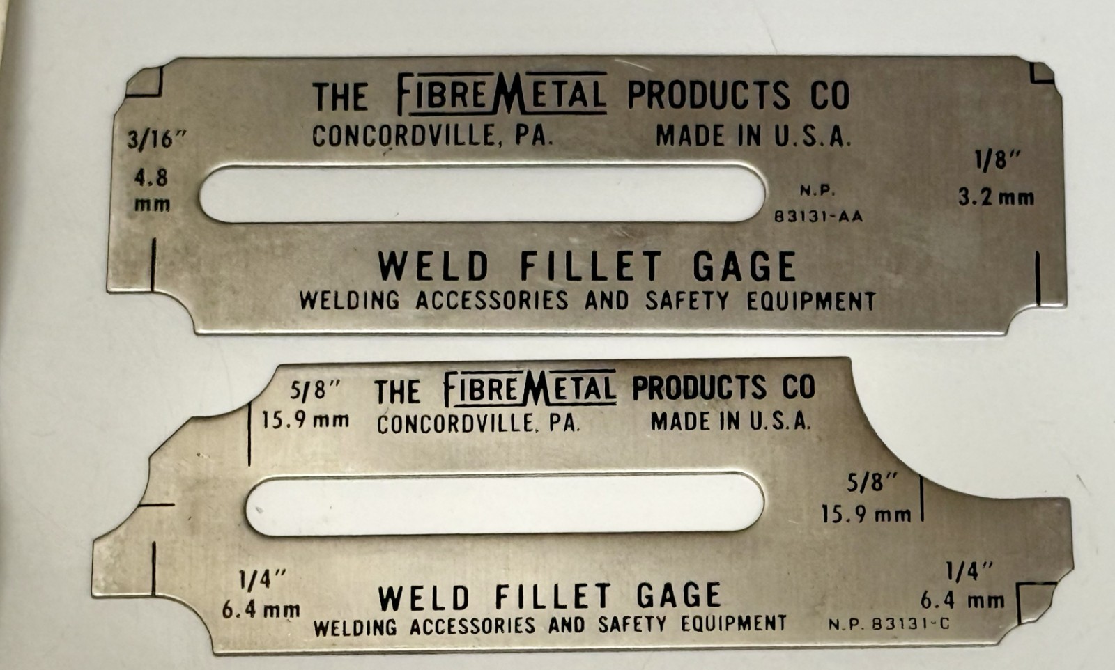 Fibre-Metal Products Weld Fillet Gauge 7 Pc Set Vintage Inspection Tool w/ Paper