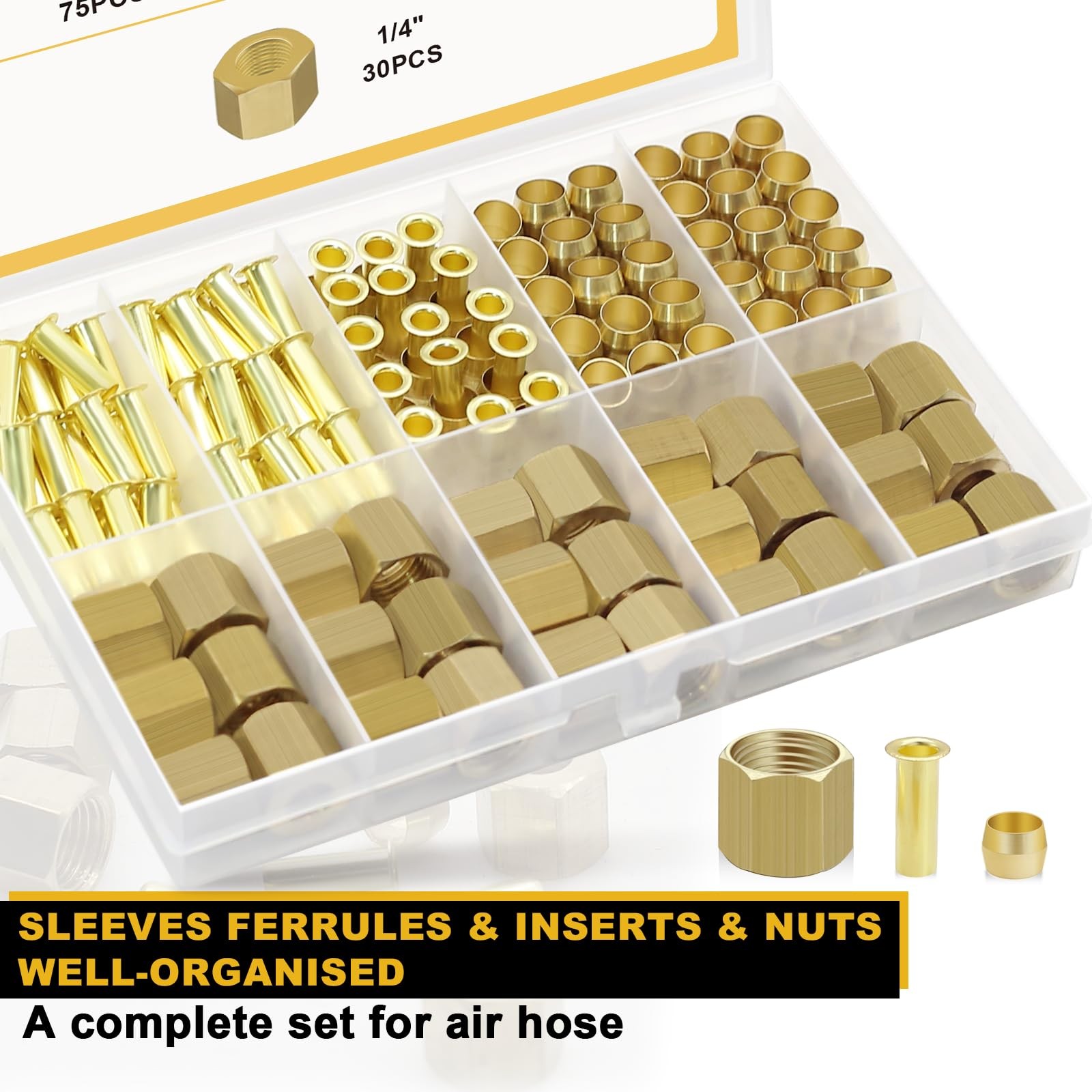 Brass Compression Fittings Kit 180 PCS 1/4 inch Sleeves Ferrules Inserts