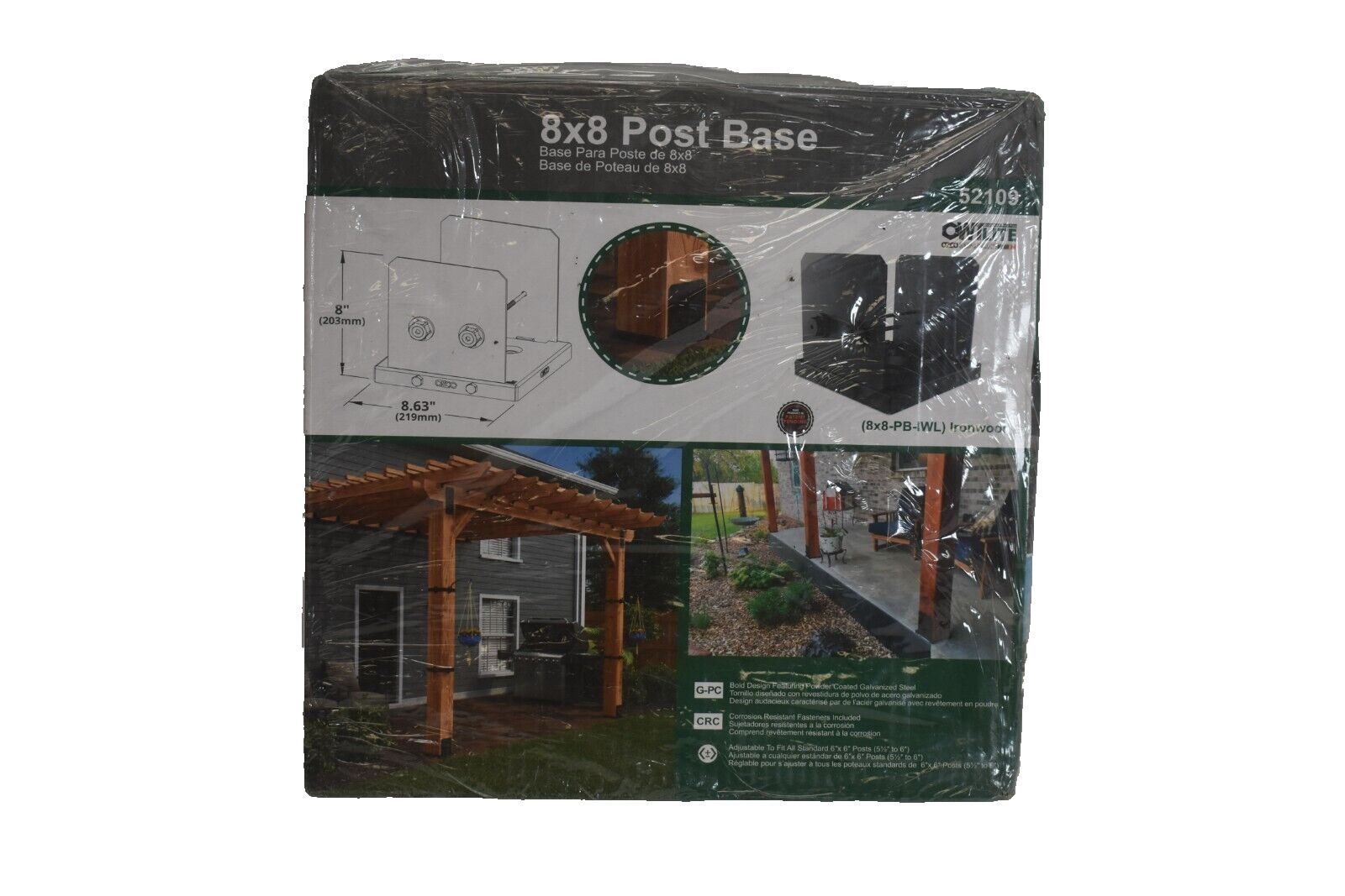 Ozco 52109 Ironwood OWT Lite 8 X 8 Post Base Powder Coated Galvanized Steel