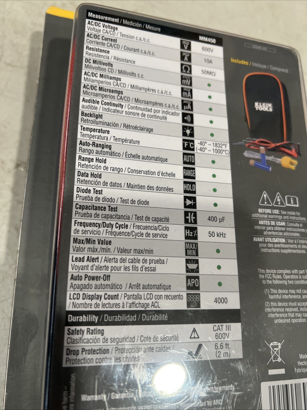 KLEIN TOOLS MM450 Slim Digital Multimeter,LCD,1.1″ L,600 V 801GH4