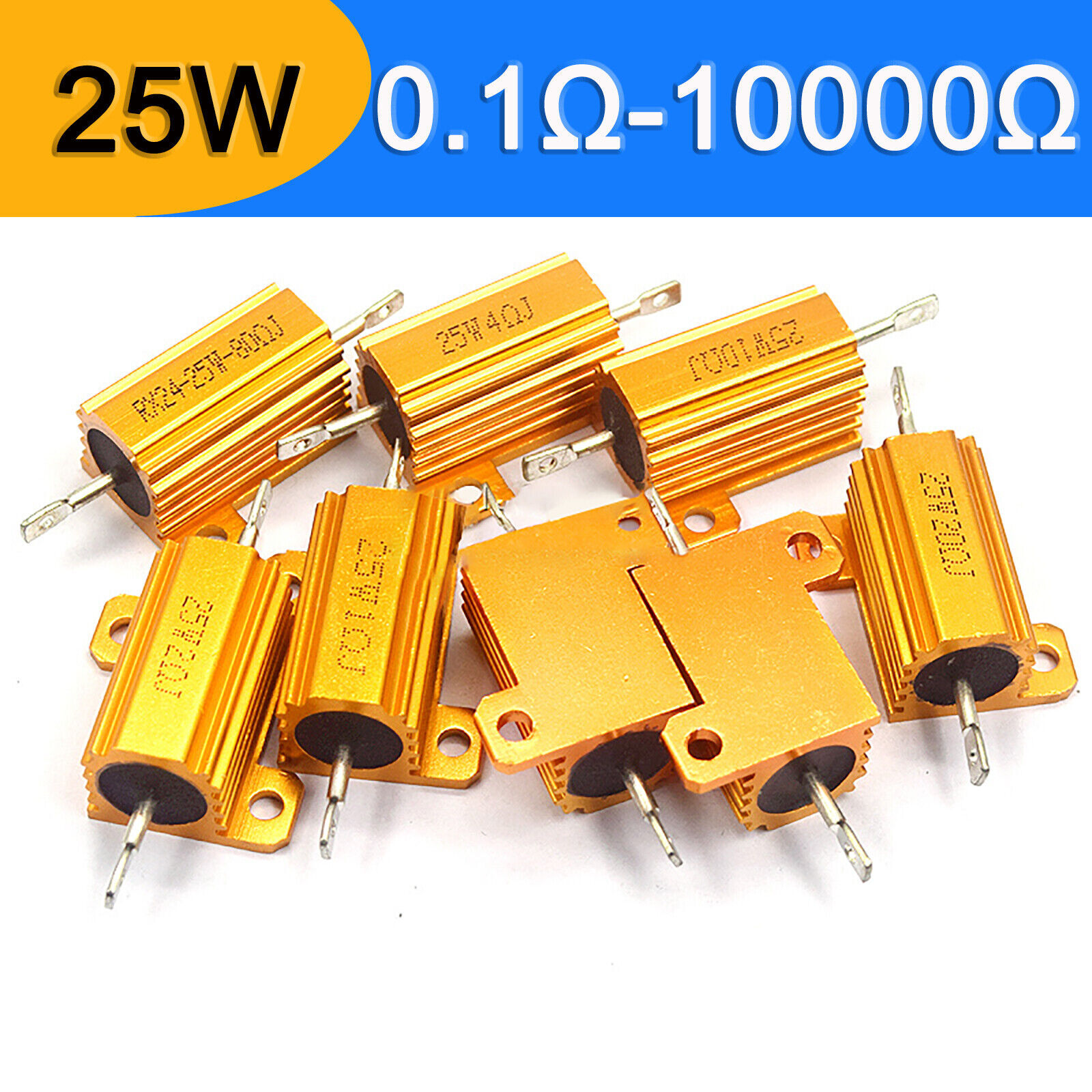 RX24 25W Power Golden Aluminium Wire wound Resistors 1 2 5 8 10 20 100Ω – 10KΩ