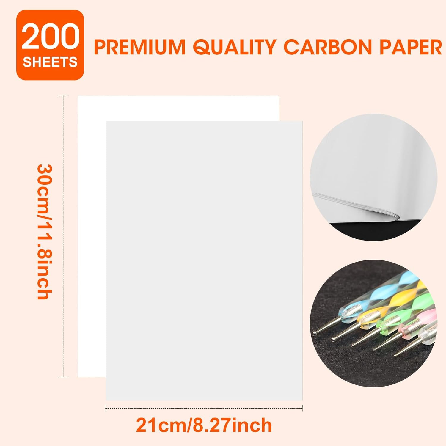200 Sheets White Carbon Transfer Papergraphite Tracing Paper with Embossing Styl