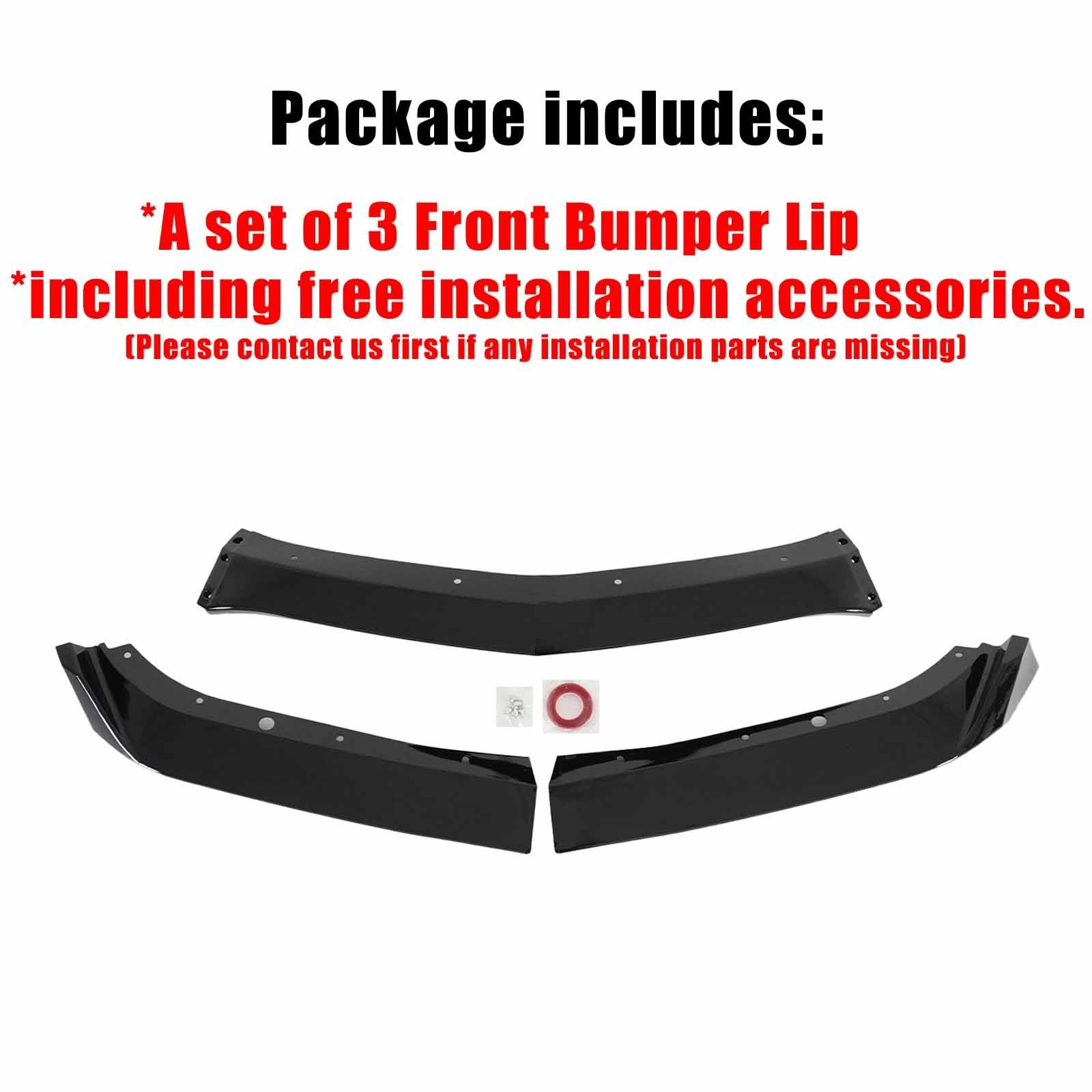 MP Style Front Lip Splitter for Camaro 2017-2024 3PC ABS Plastic Glossy Black