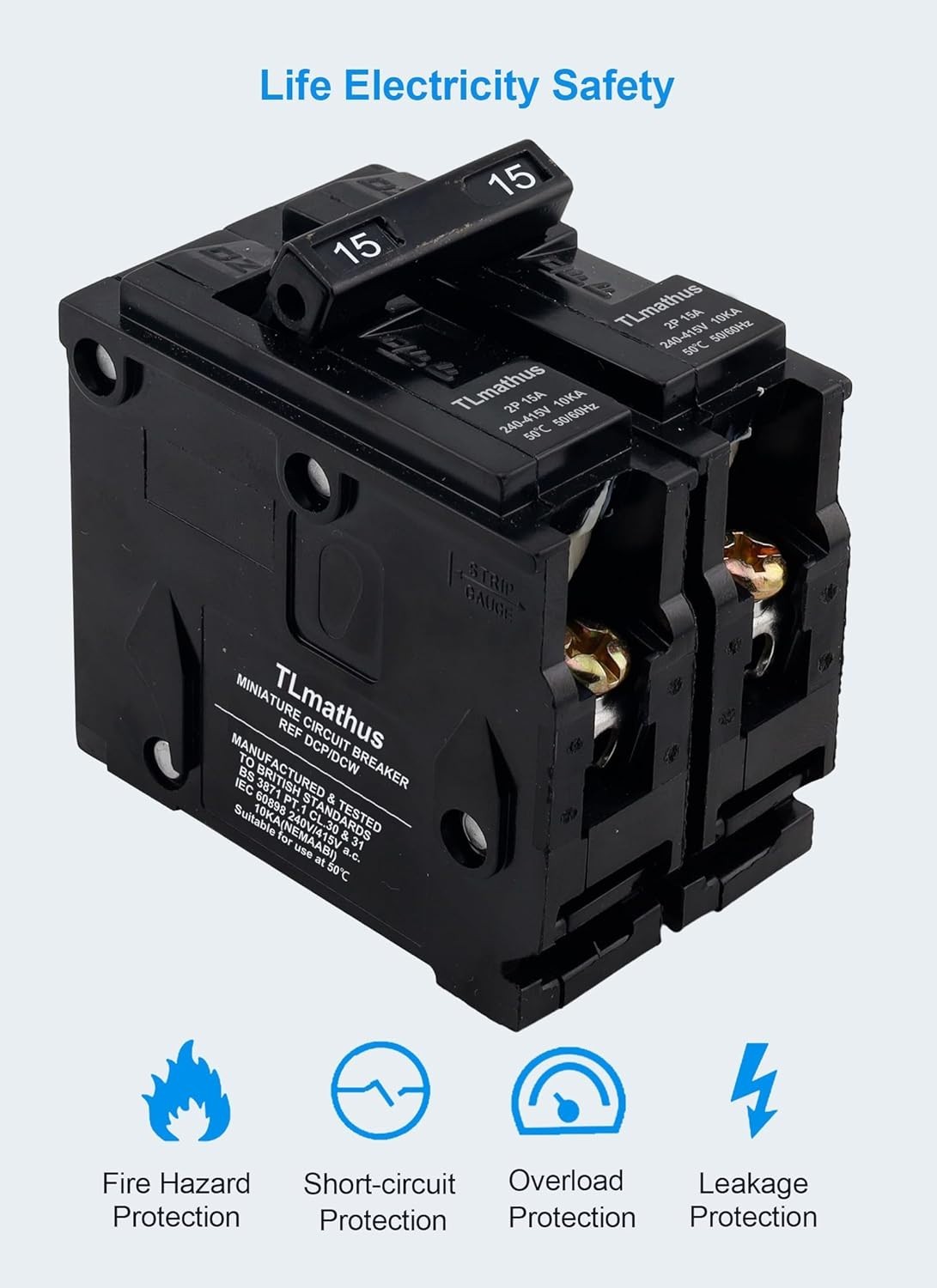 15 Amp 2 Pole Type QP Circuit Breaker Plug-in Mount MCB 120/240V 2P 15A
