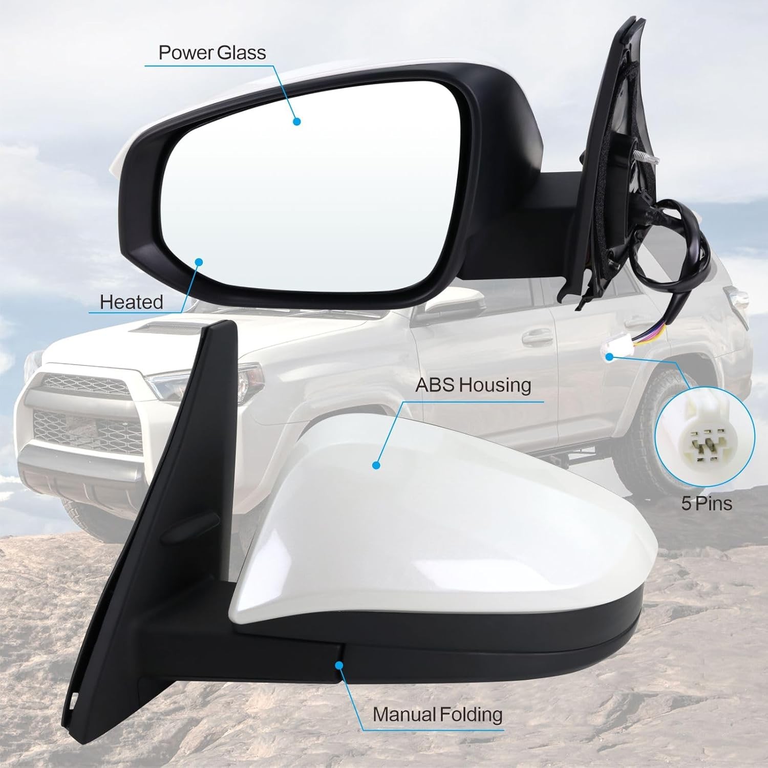Left Driver Side Mirror Compatible with 2014-2025 Toyota 4Runner with Manual Fol